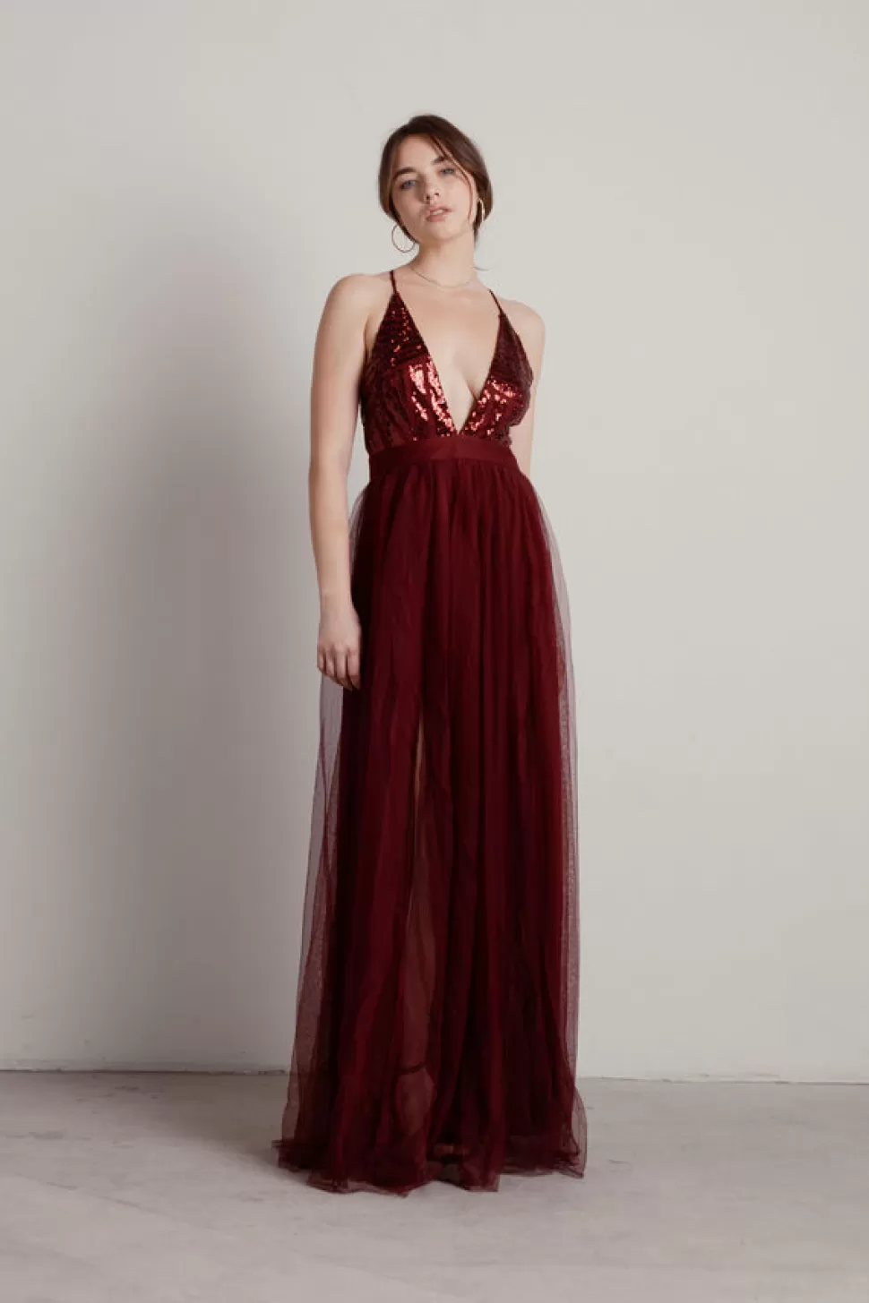 Black Tie & Evening Dresses*Tobi Kristina Plunging Maxi Dress Wine