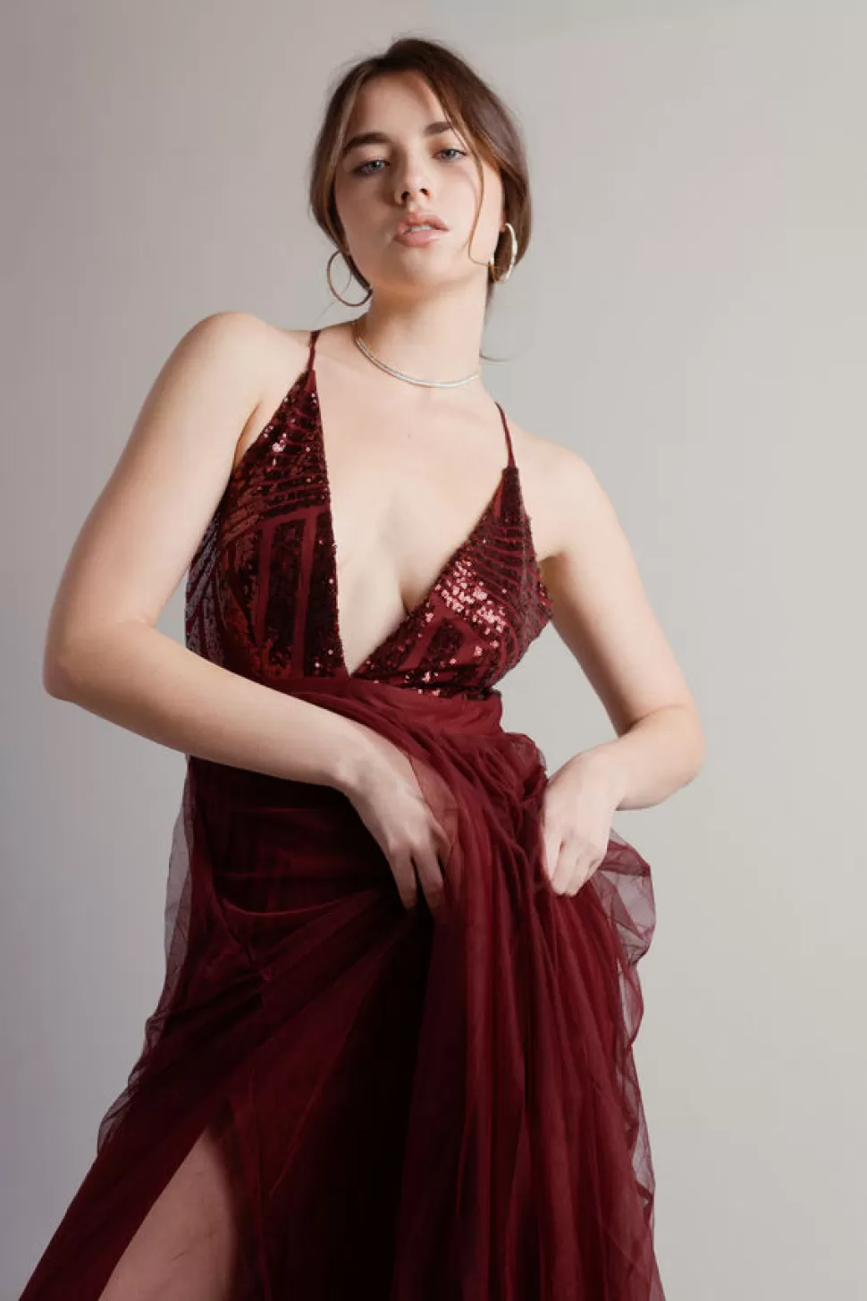 Black Tie & Evening Dresses*Tobi Kristina Plunging Maxi Dress Wine