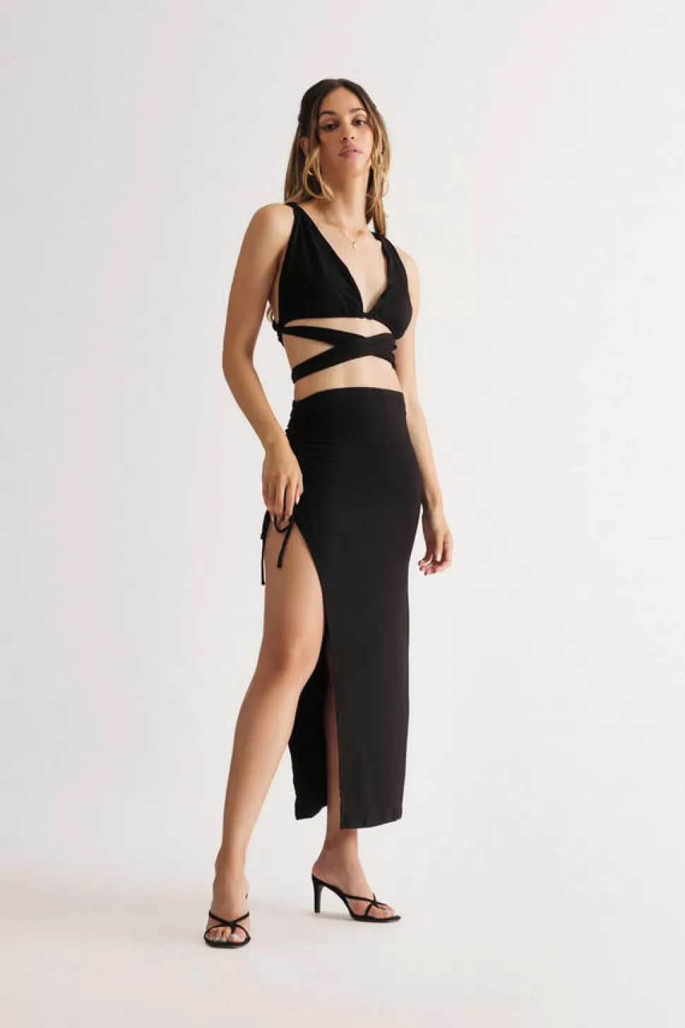 Two Piece Dresses*Tobi Kristy Criss Cross Tie Top And Maxi Skirt Set Black