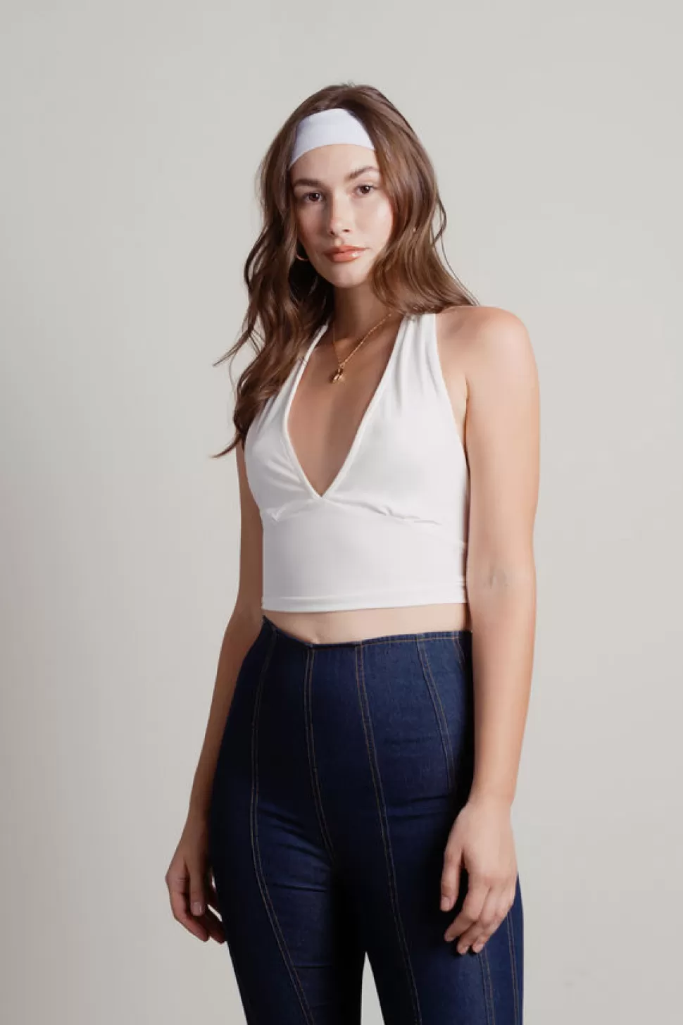 Backless Tops*Tobi Kyle Halter Crop Top Ivory | Black | Blue | Stone