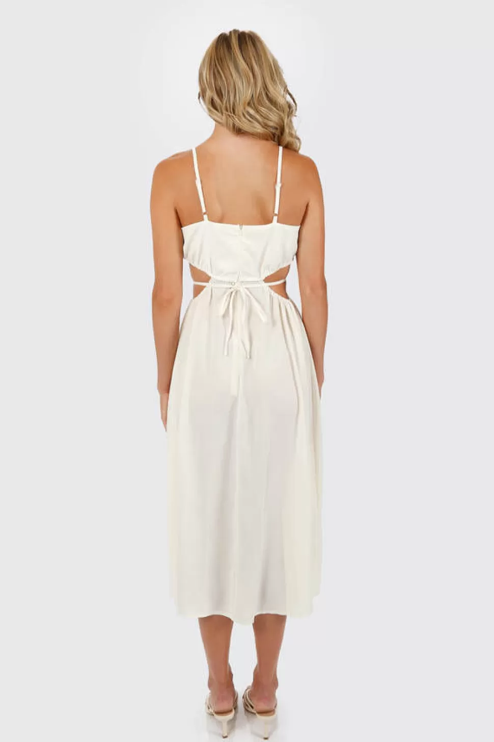 Sundresses*Tobi Kylee Sundress Cutout Waist With Strap Midi Dress Ivory