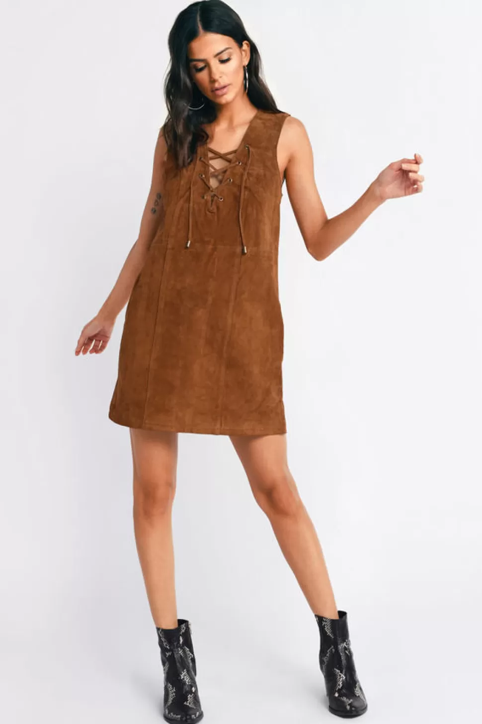 Shift Dresses*Tobi Lace It Genuine Suede Dress Camel | Toast