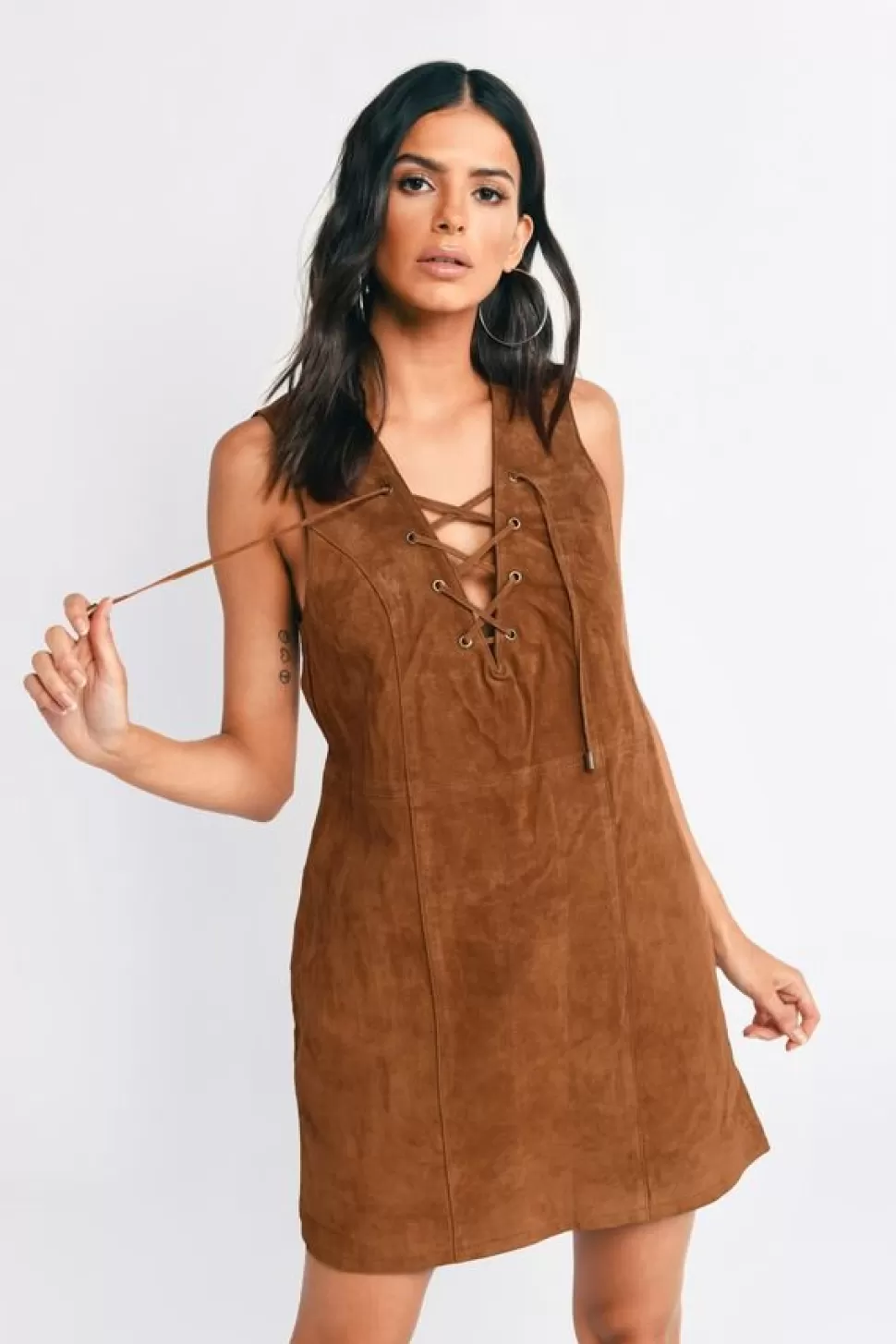 Shift Dresses*Tobi Lace It Genuine Suede Dress Camel | Toast