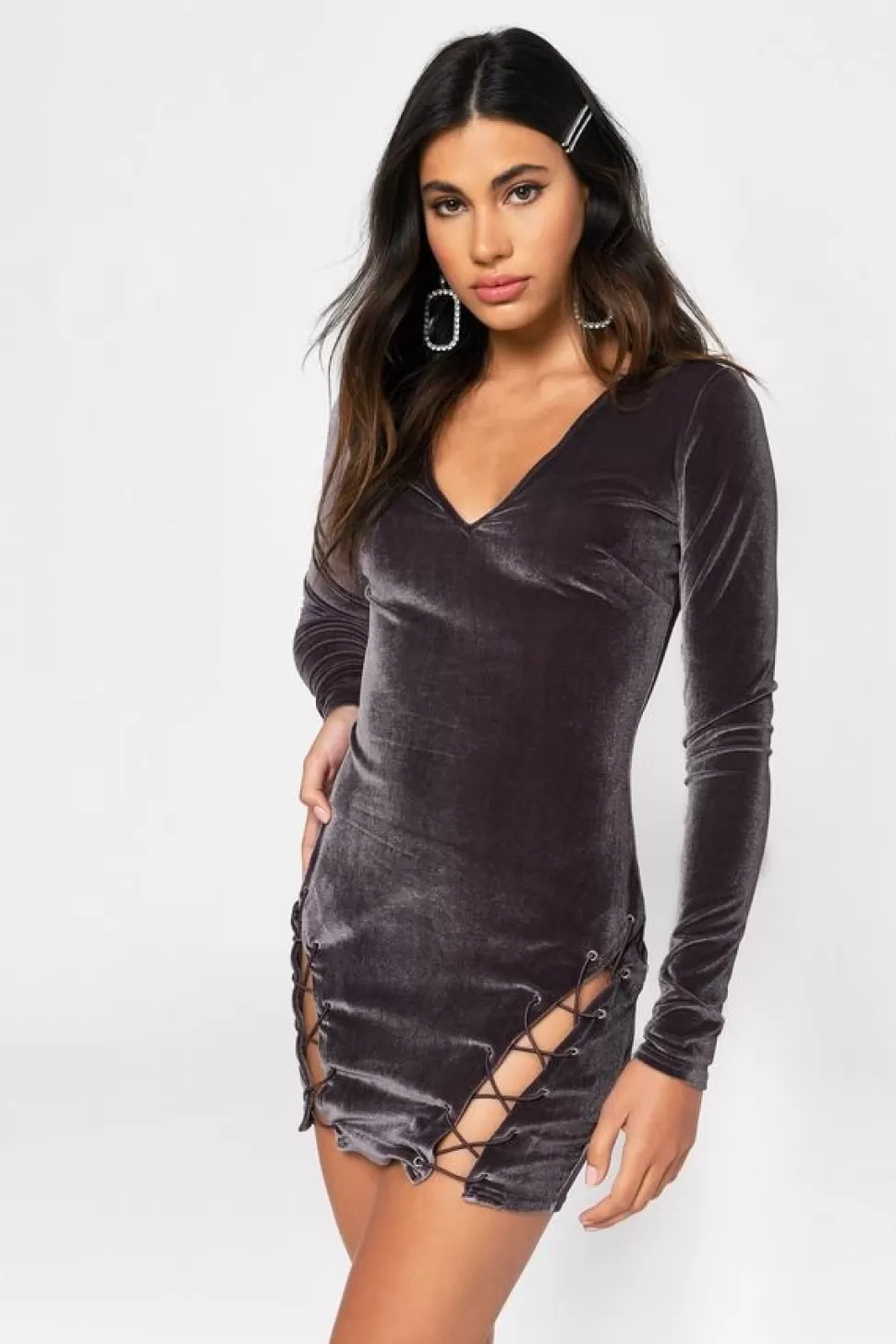 Bodycon Dresses*Tobi Lace Me Up Velvet Bodycon Dress Grey