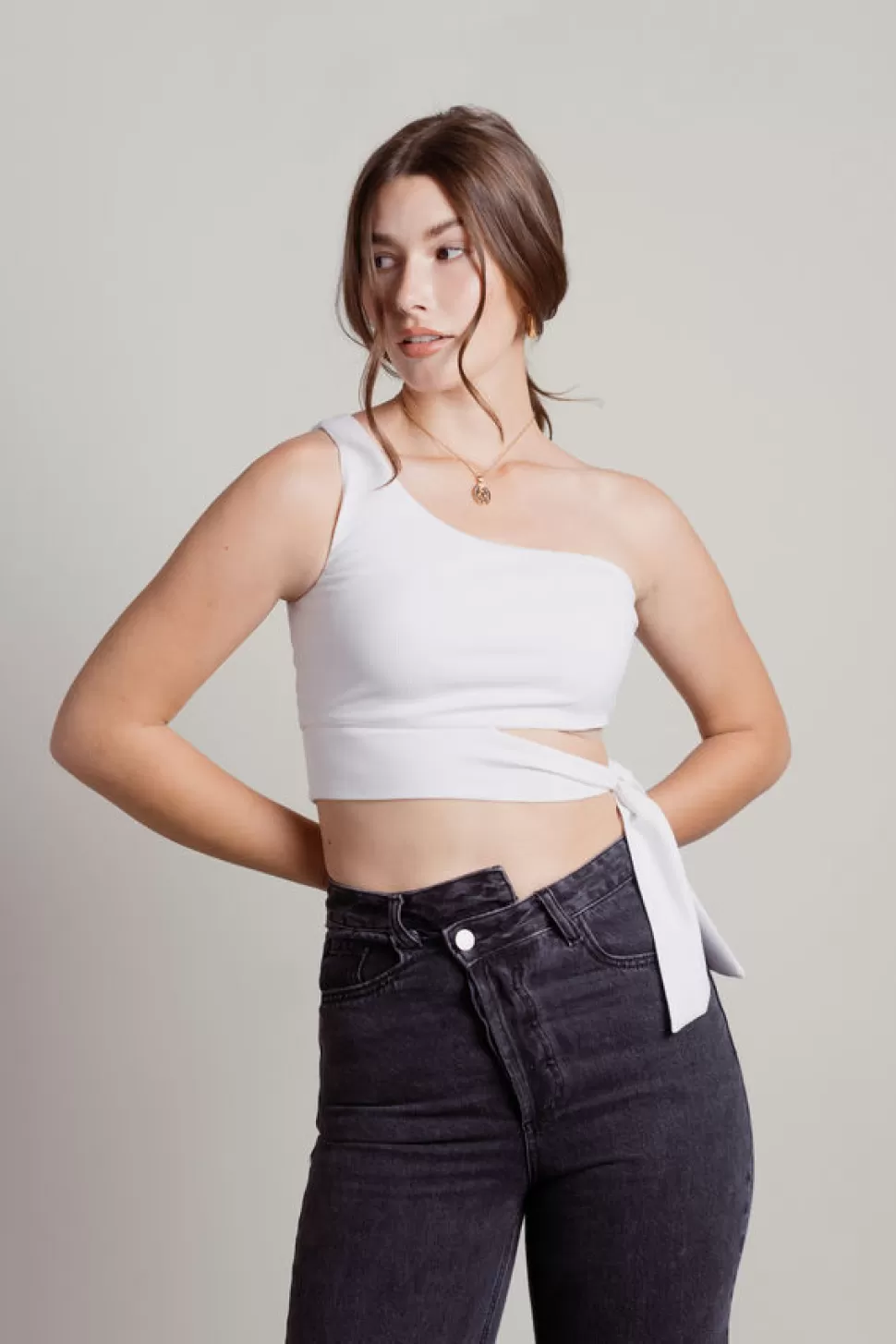 Crop Tops*Tobi Ladies Night One Shoulder Crop Top White | Olive | Black | Light Blue