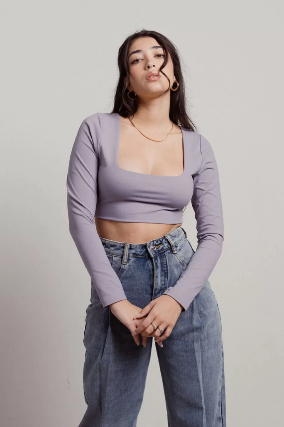 Long Sleeve Tops*Tobi Lalli Square Neck Micro Ribbed Crop Top Lavender