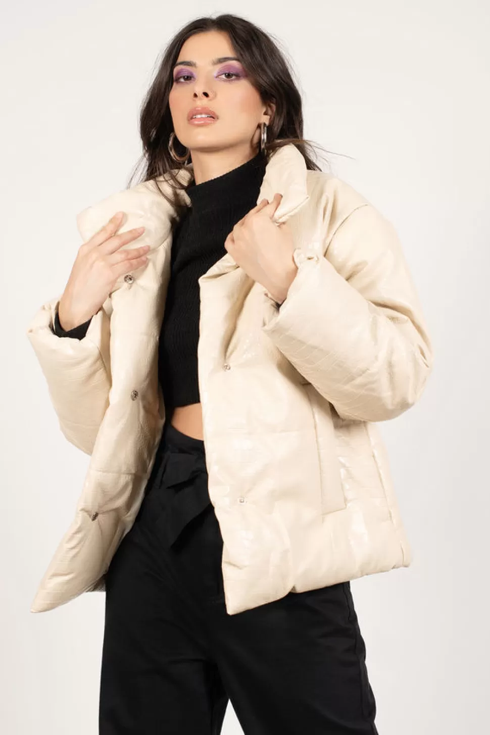 Jackets*Tobi Lanie Faux Croc Leather Puffer Jacket Cream