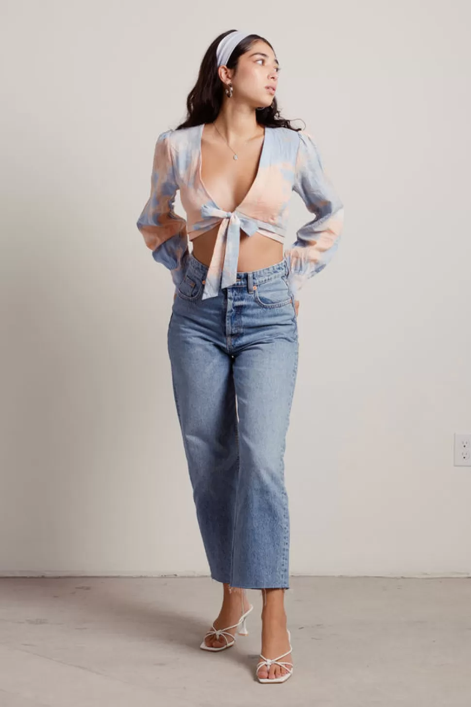 Crop Tops*Tobi Lanii Tie-Dye Tie-Front Crop Top Peach Blue