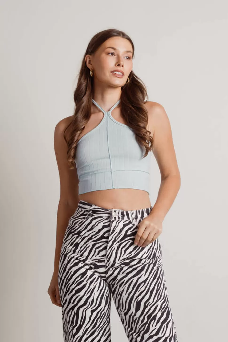 Crop Tops*Tobi Larisa Halter Merrow Edge Crop Top Mint | Light Pink