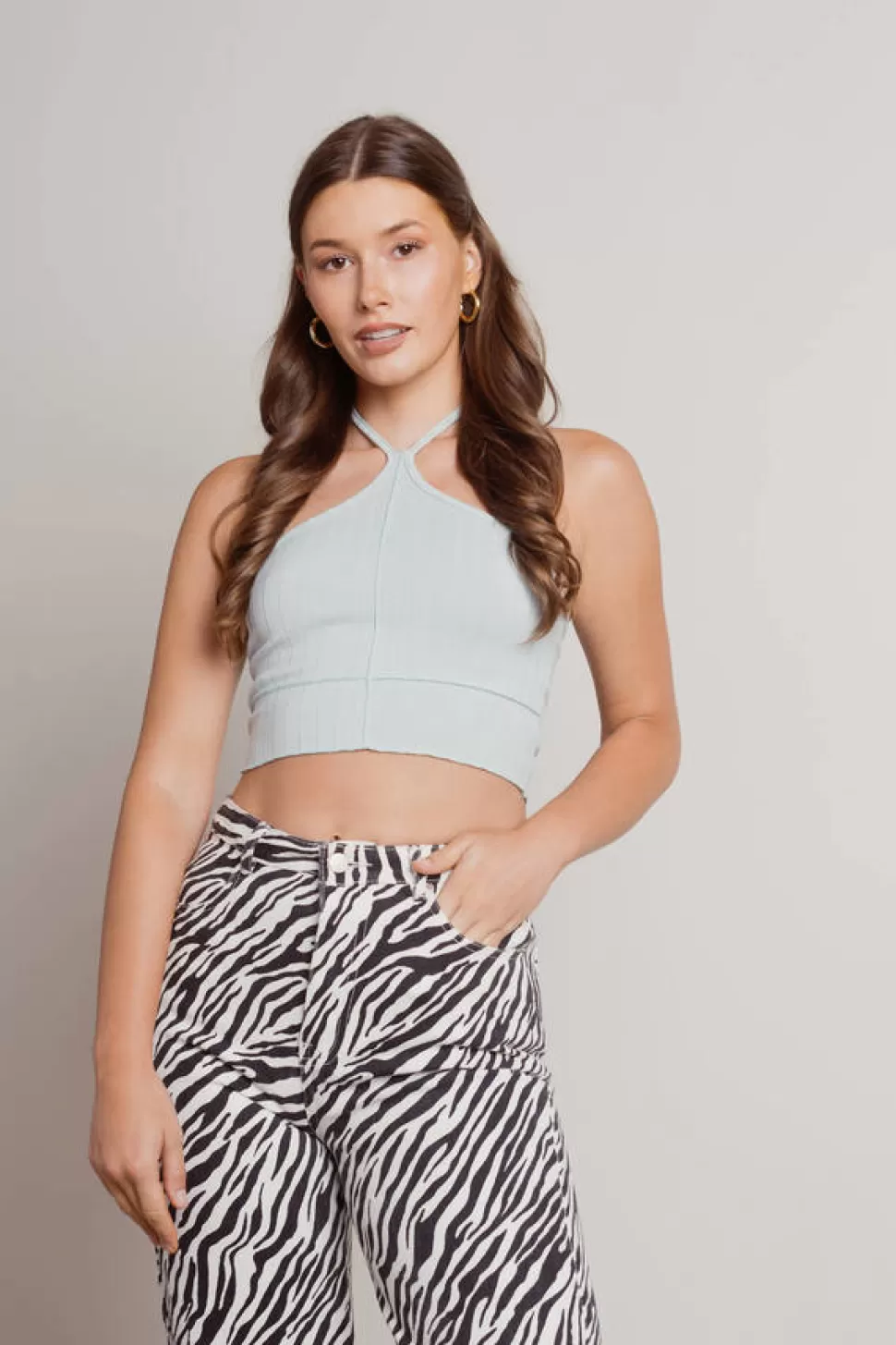 Crop Tops*Tobi Larisa Halter Merrow Edge Crop Top Mint | Light Pink