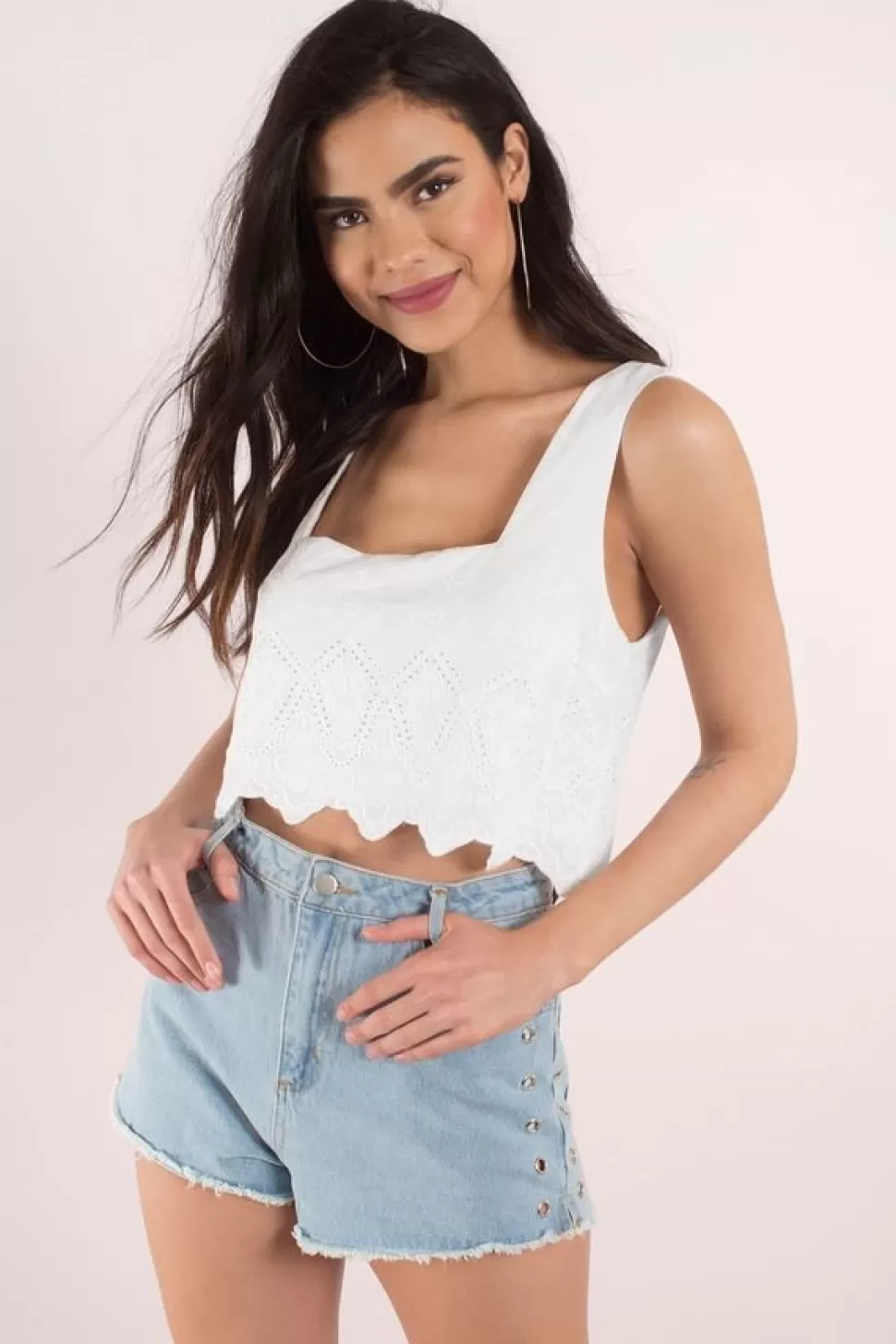 Pink Tops*Tobi Larissa Eyelet Crop Top White | Blush