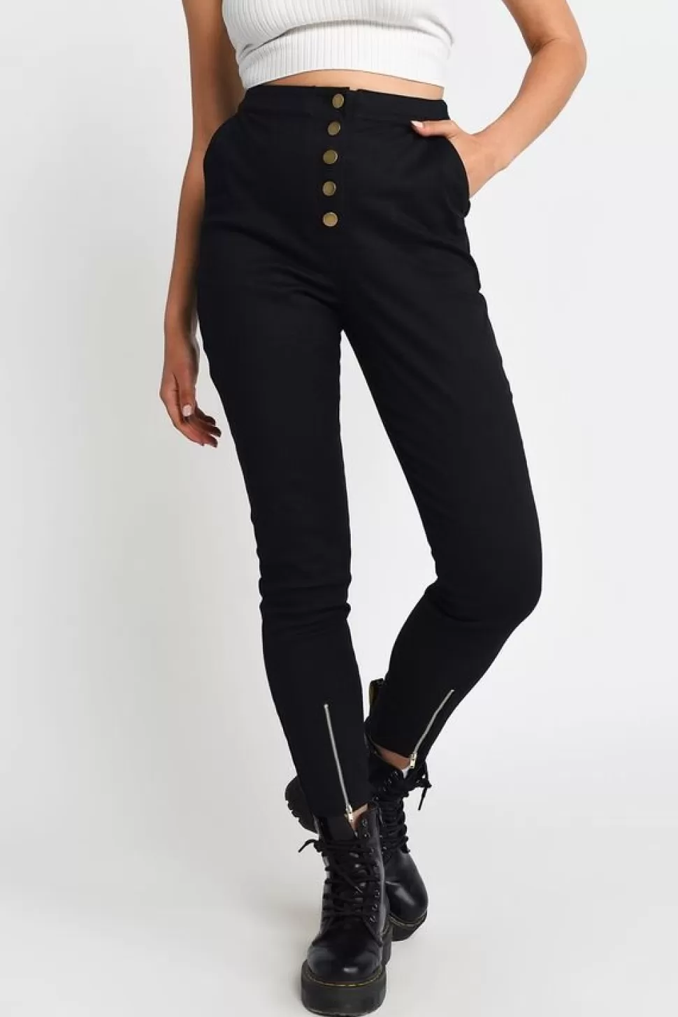 Pants*Tobi Lars High Waist Front Ankle Zipper Pants Black