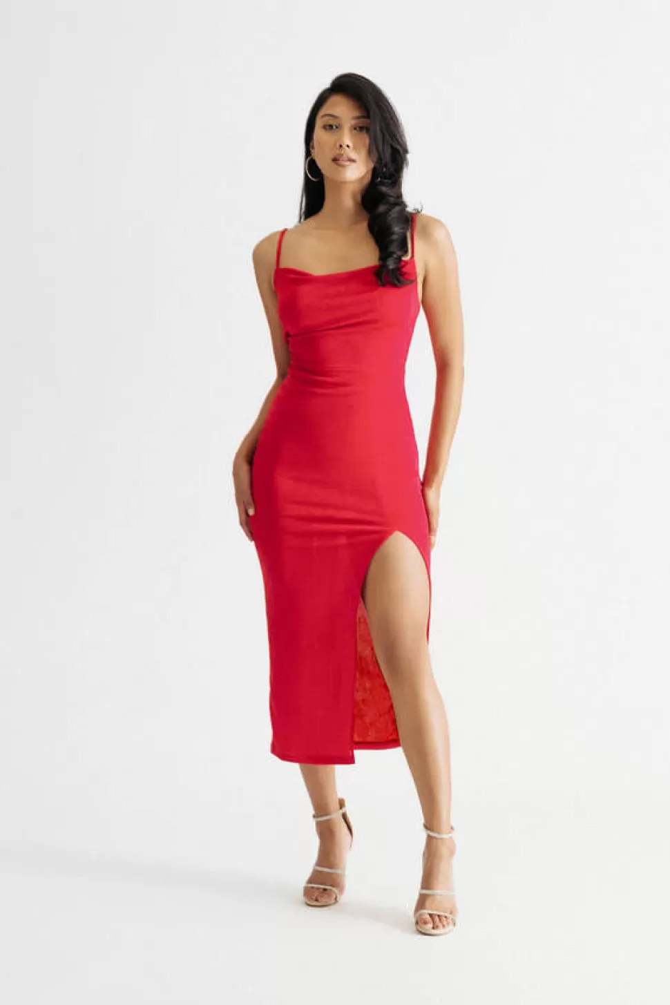 Bodycon Dresses*Tobi Last Dance Cowl Neck Slit Midi Bodycon Dress Red