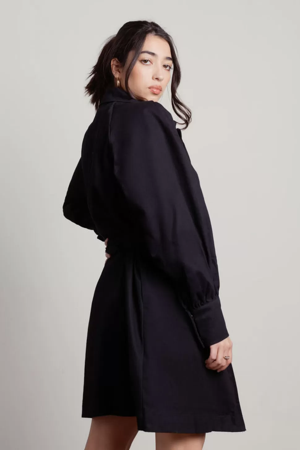 Coats*Tobi Leah Puff Sleeve Tie Waist Trench Coat Black