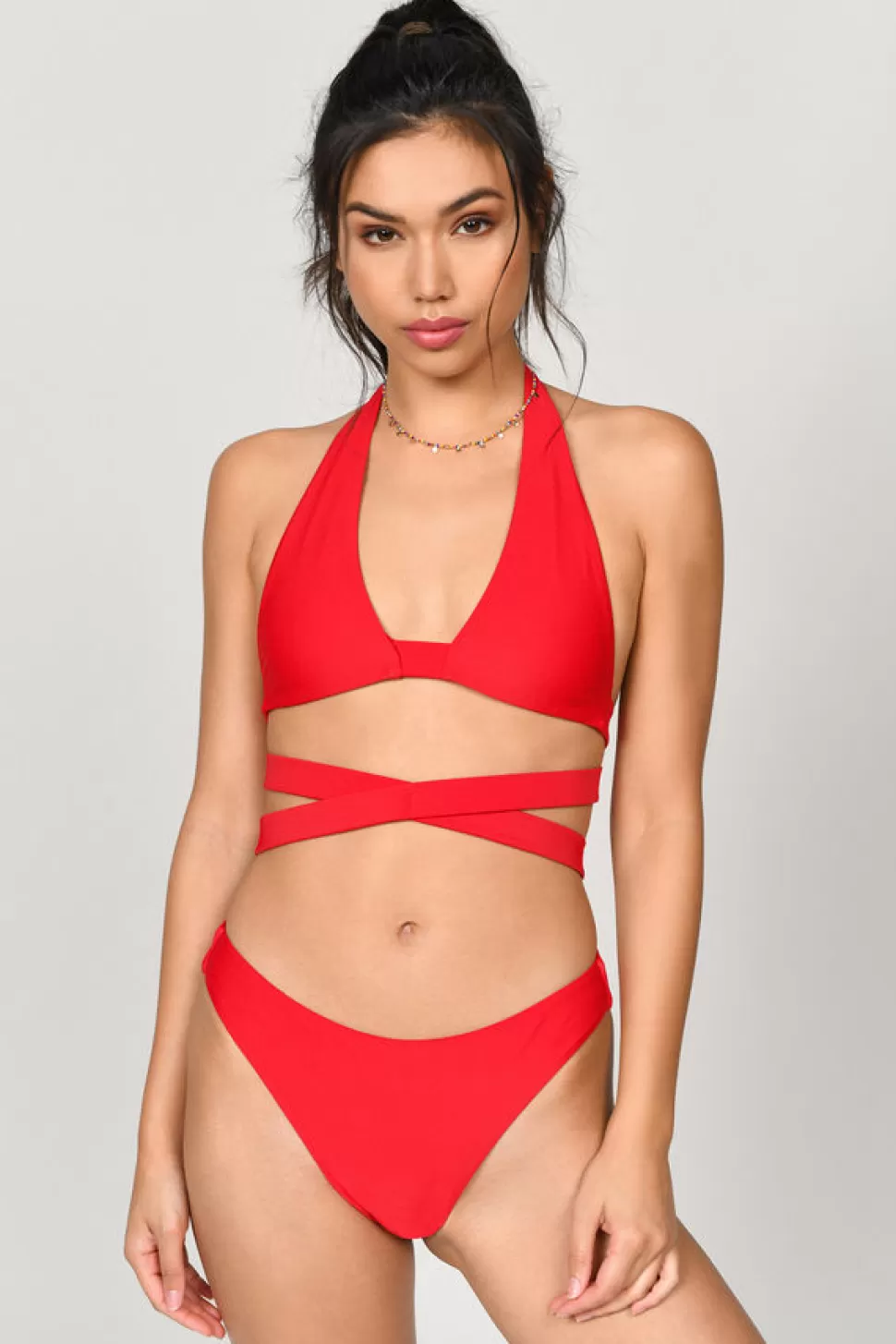 One Piece Swimsuits*Tobi Lean Close Halter Monokini Red | Black | Dark Rose