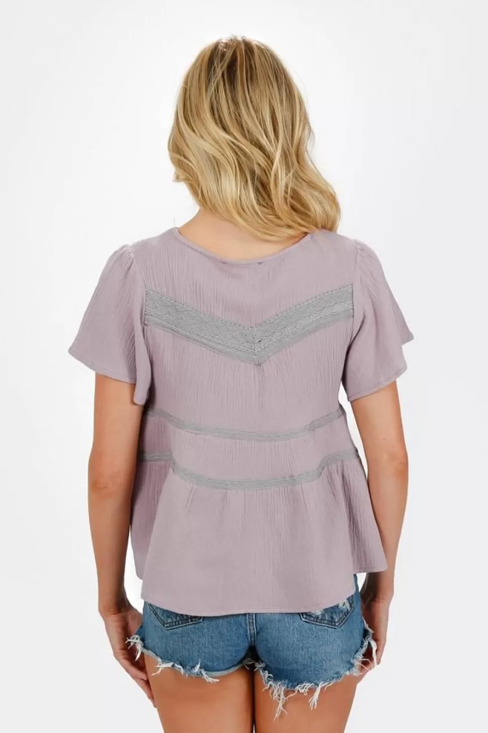 Blouses & Shirts*Tobi Leia Feminine Tiered Layer Lace Gauze Woven Top Lavender