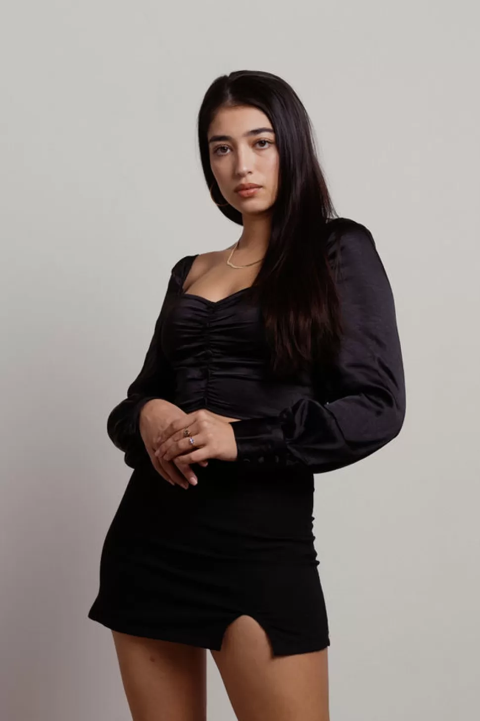 Puff Sleeve Tops*Tobi Let It Slip Satin Ruched Button Crop Top Black