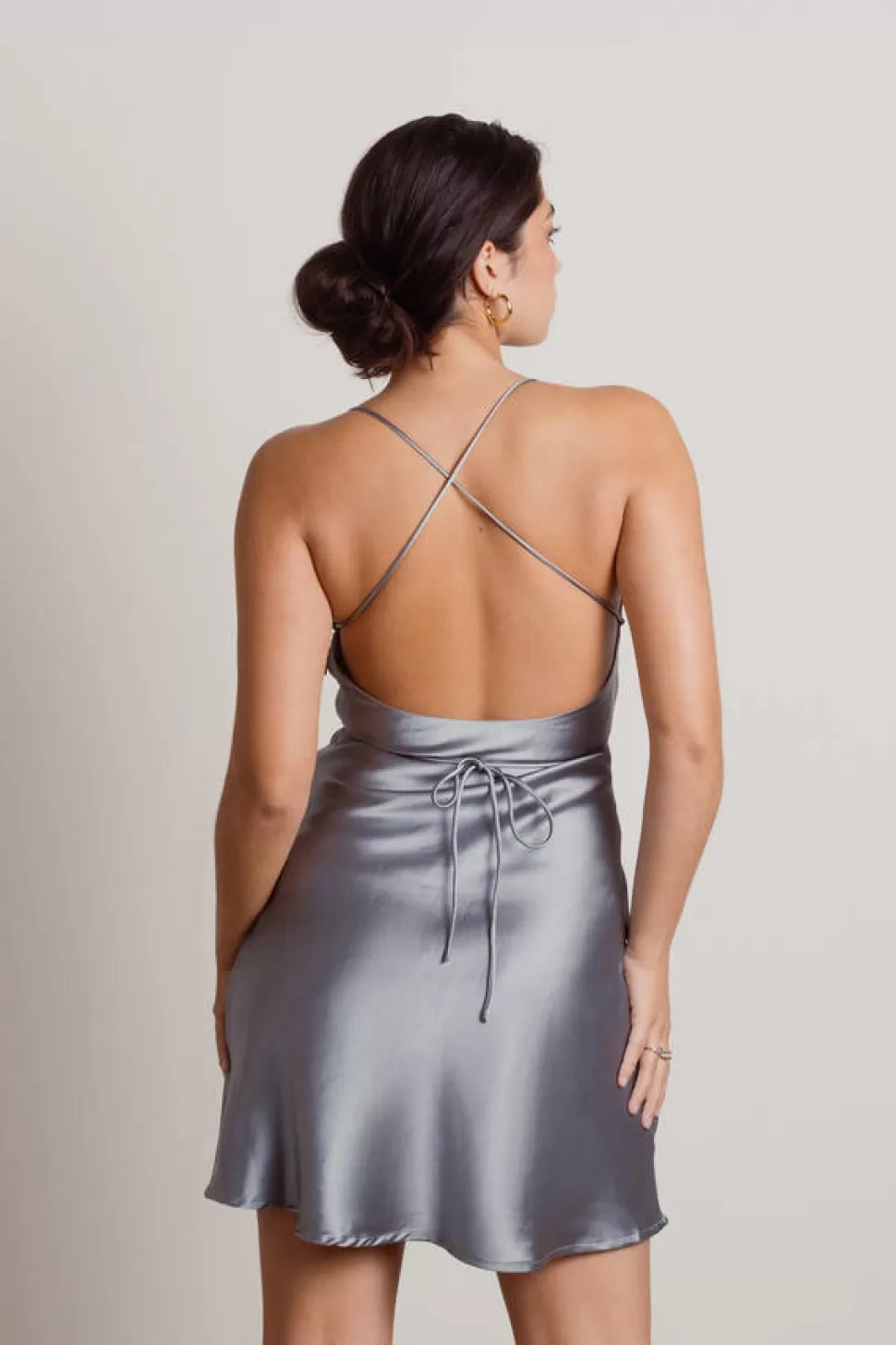 Backless Dresses*Tobi Light Up The Night Satin Cowl Neck Mini Dress Grey Sage | Black | Mauve