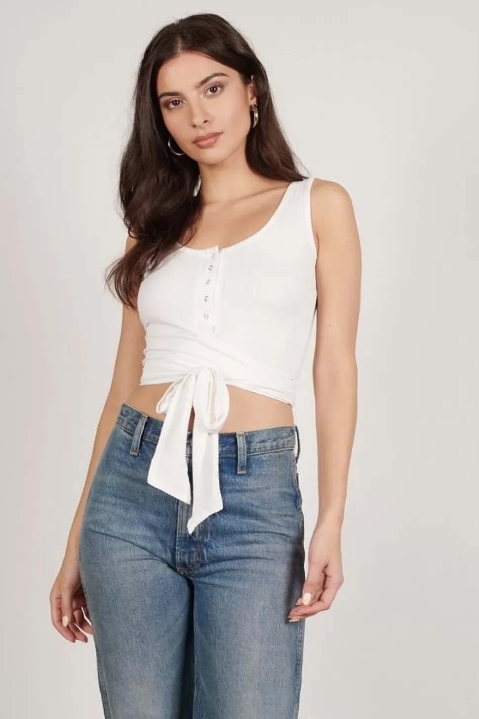 Camis & Tanks*Tobi Look For Answers Ribbed Wrap Top White