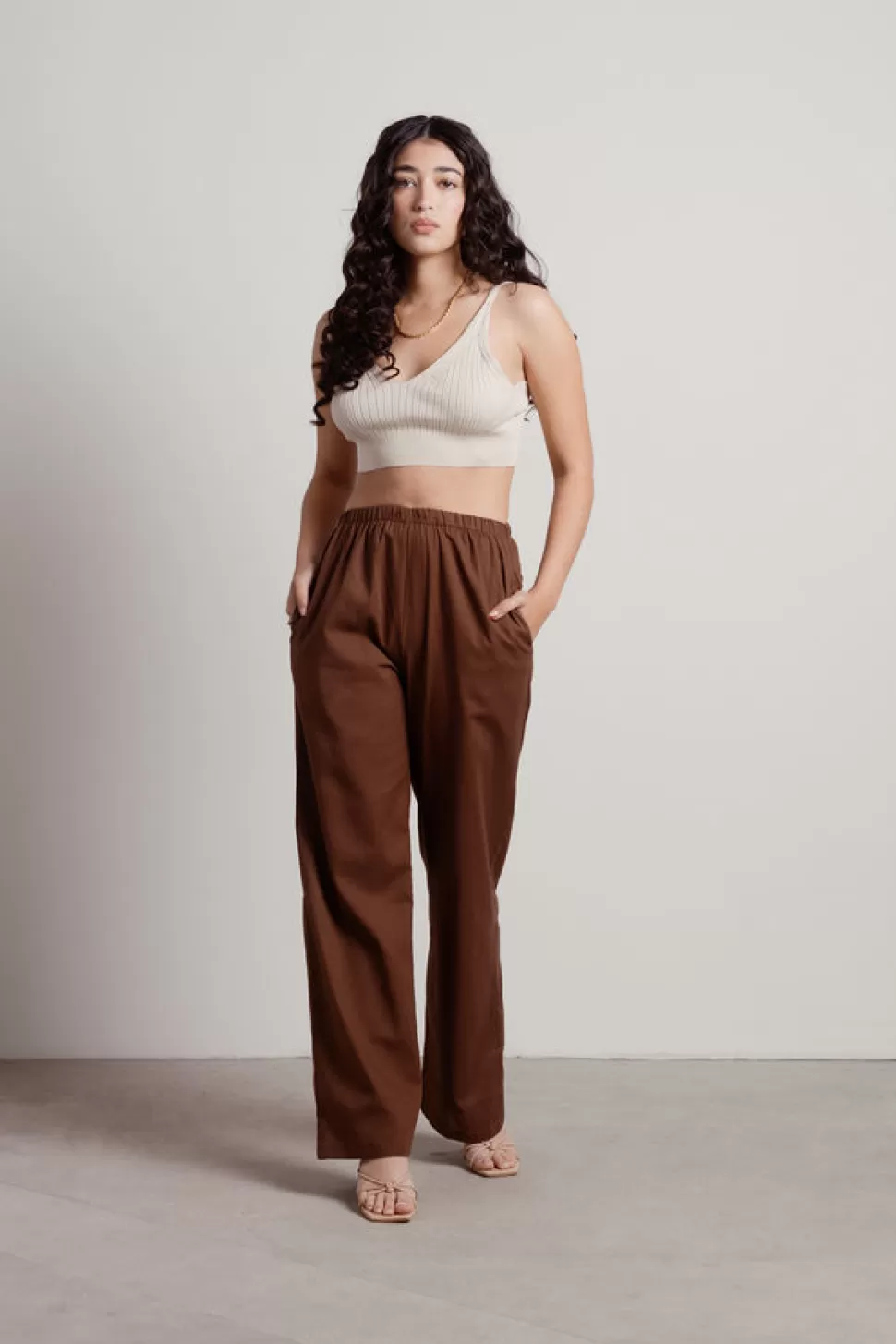 Pants*Tobi Look Here Elastic Waist Straight Leg Pants Brown