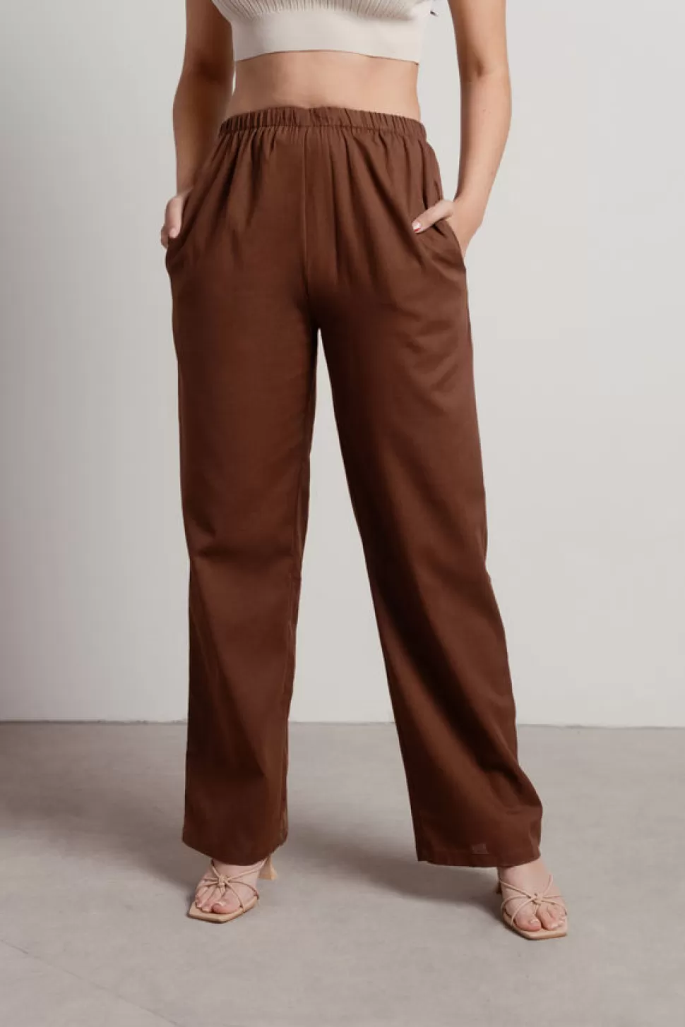 Pants*Tobi Look Here Elastic Waist Straight Leg Pants Brown