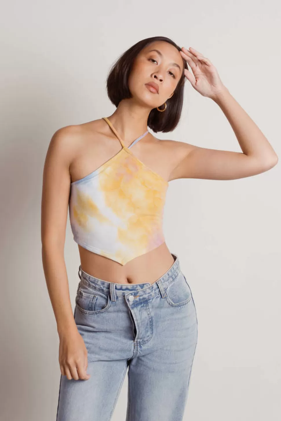 Crop Tops*Tobi Look Over Here Tie-Dye Diamond Crop Top Rainbow | Navy | Taupe Sage