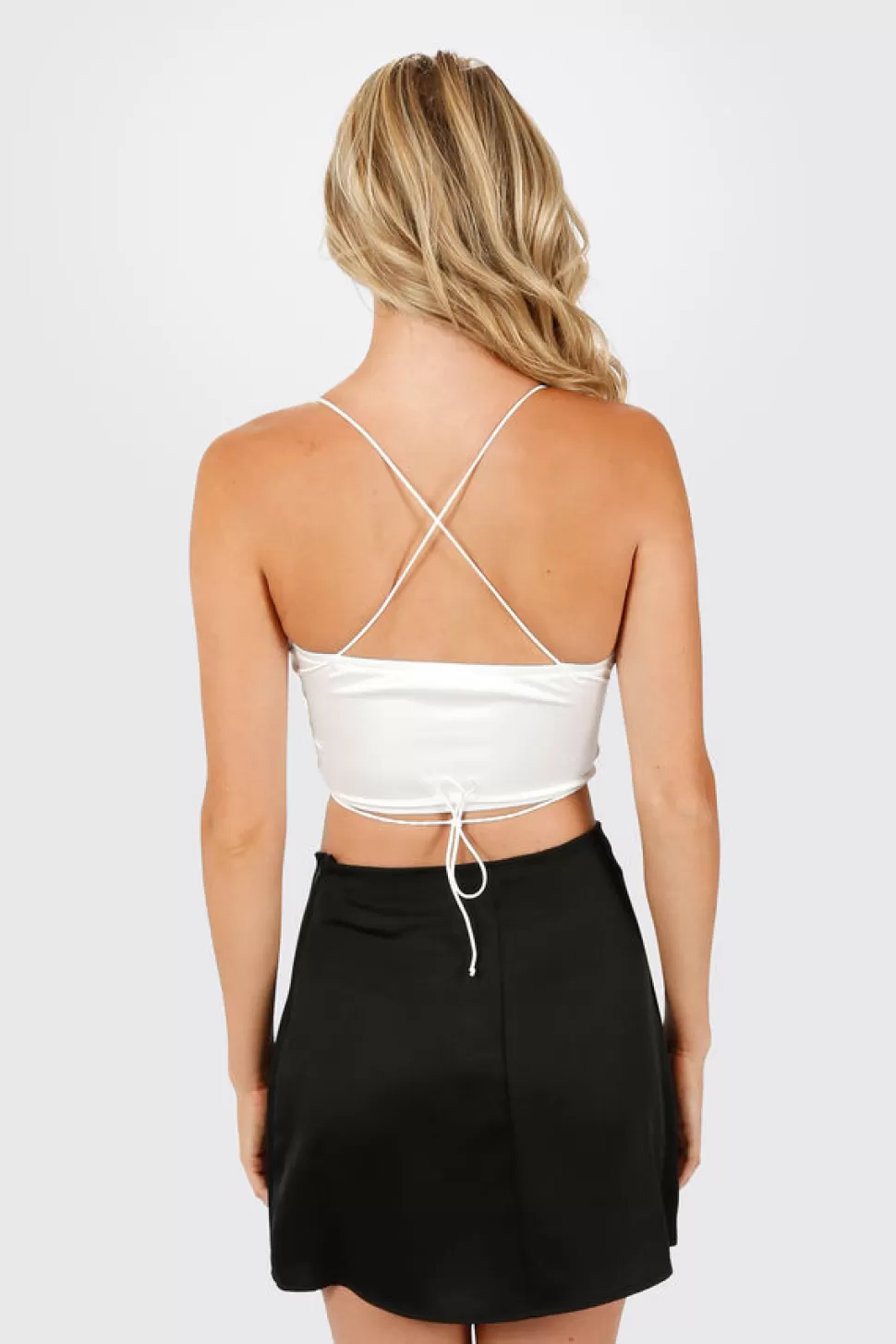 Sexy Tops*Tobi Looking Lost Lace Up Strappy Crop Tank Top Off White | Black