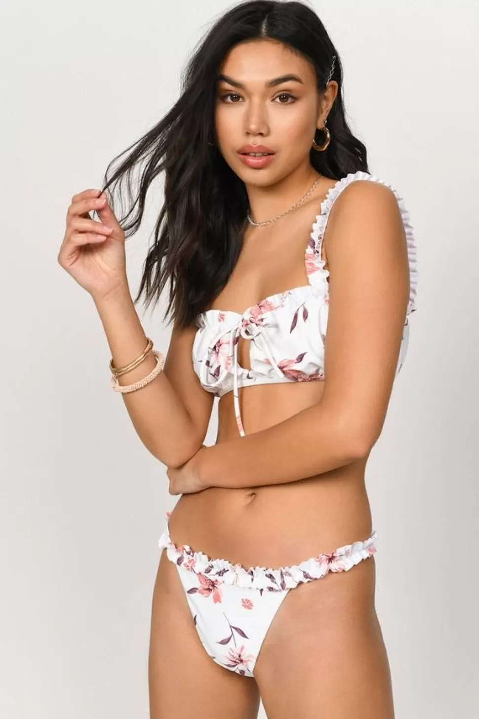 Bikinis*Tobi Lora Ruffle Bikini Bottom Beige Multi