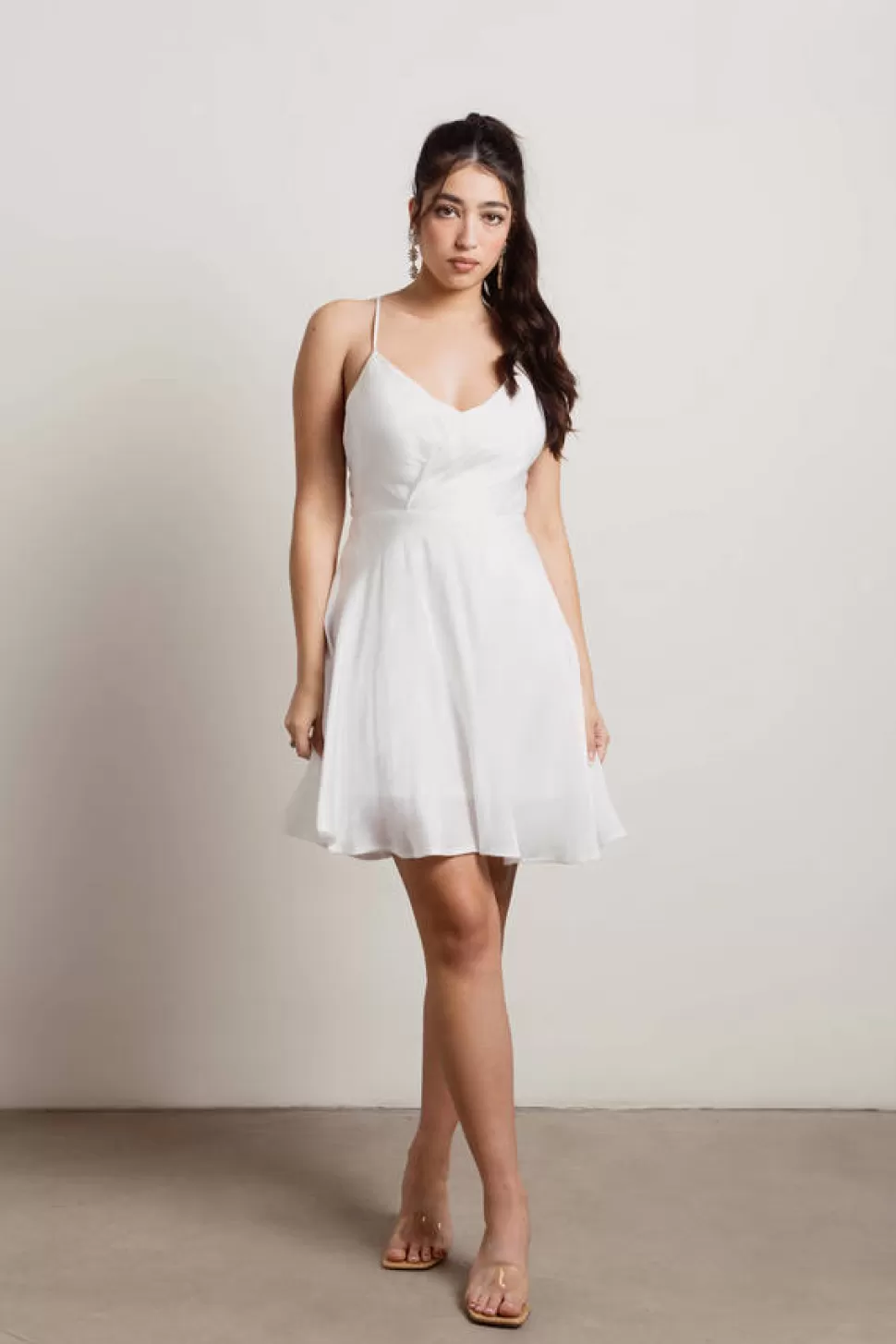 Skater Dresses*Tobi Lorena Surplice Cross Back Skater Dress White | Navy