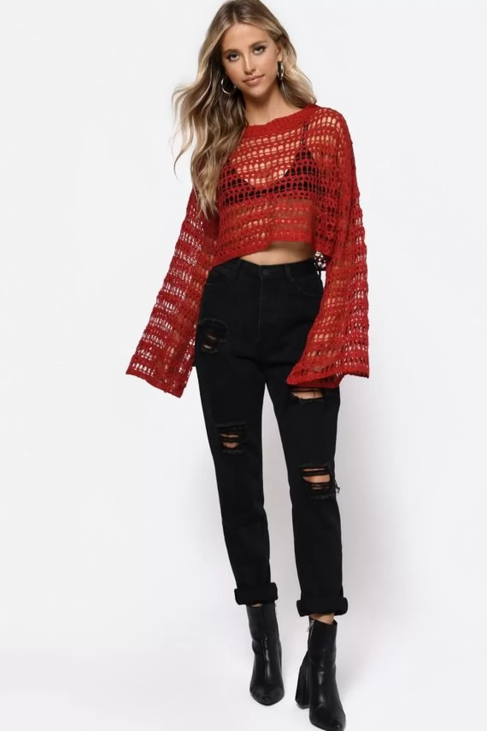 Red Tops*Tobi Lost Love Crop Sweater Red