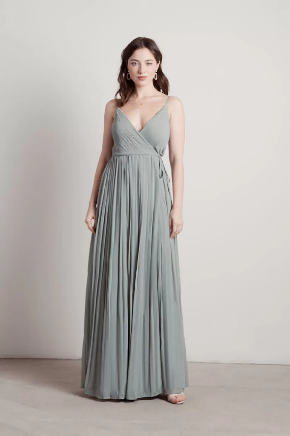 Black Tie & Evening Dresses*Tobi Love Galore Pleated Surplice Slit Maxi Dress Dusty Sage | Emerald | Light Blue | Wine