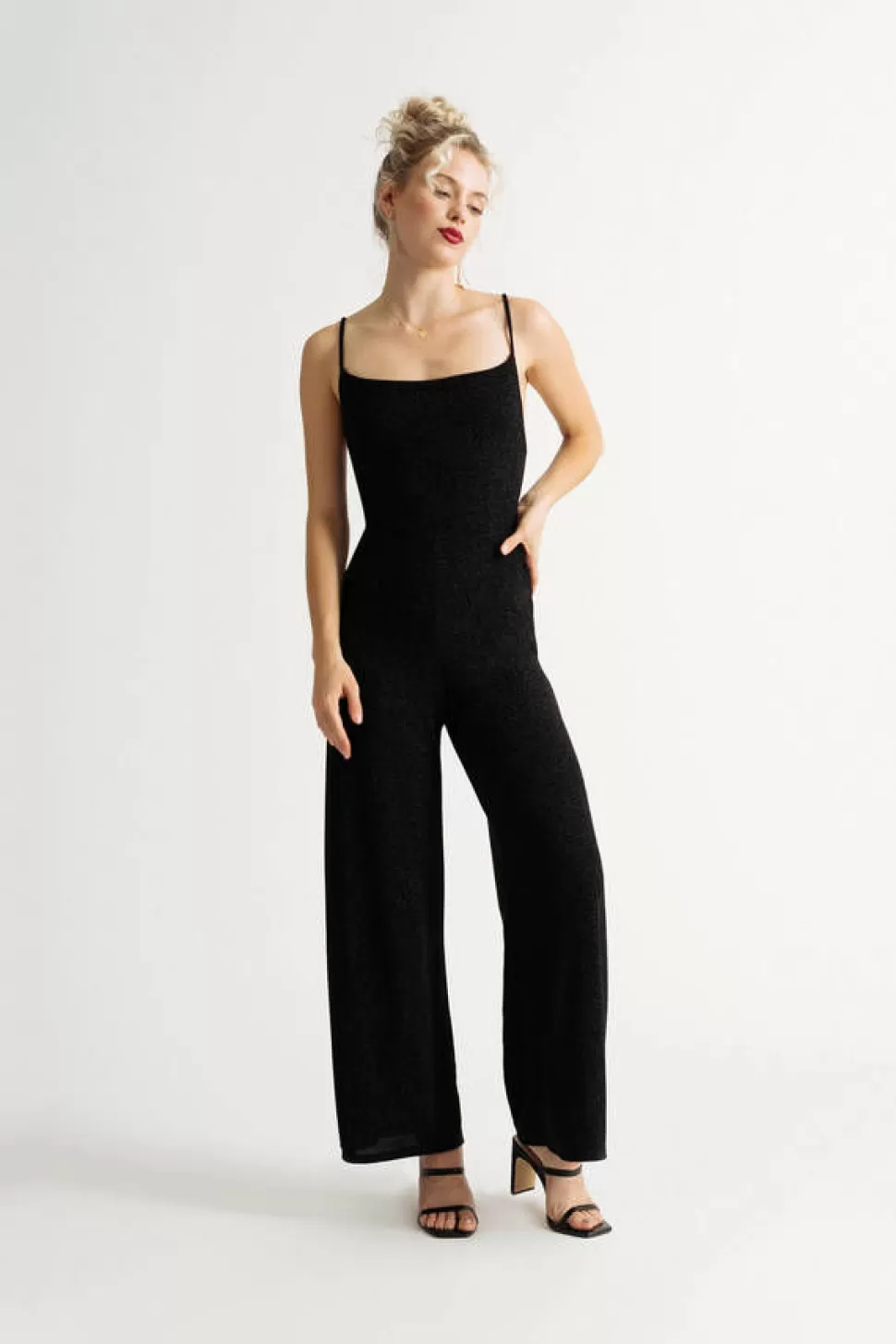 Rompers & Jumpsuits*Tobi Love Is Real Glitter Cowl Neck Jumpsuit Black