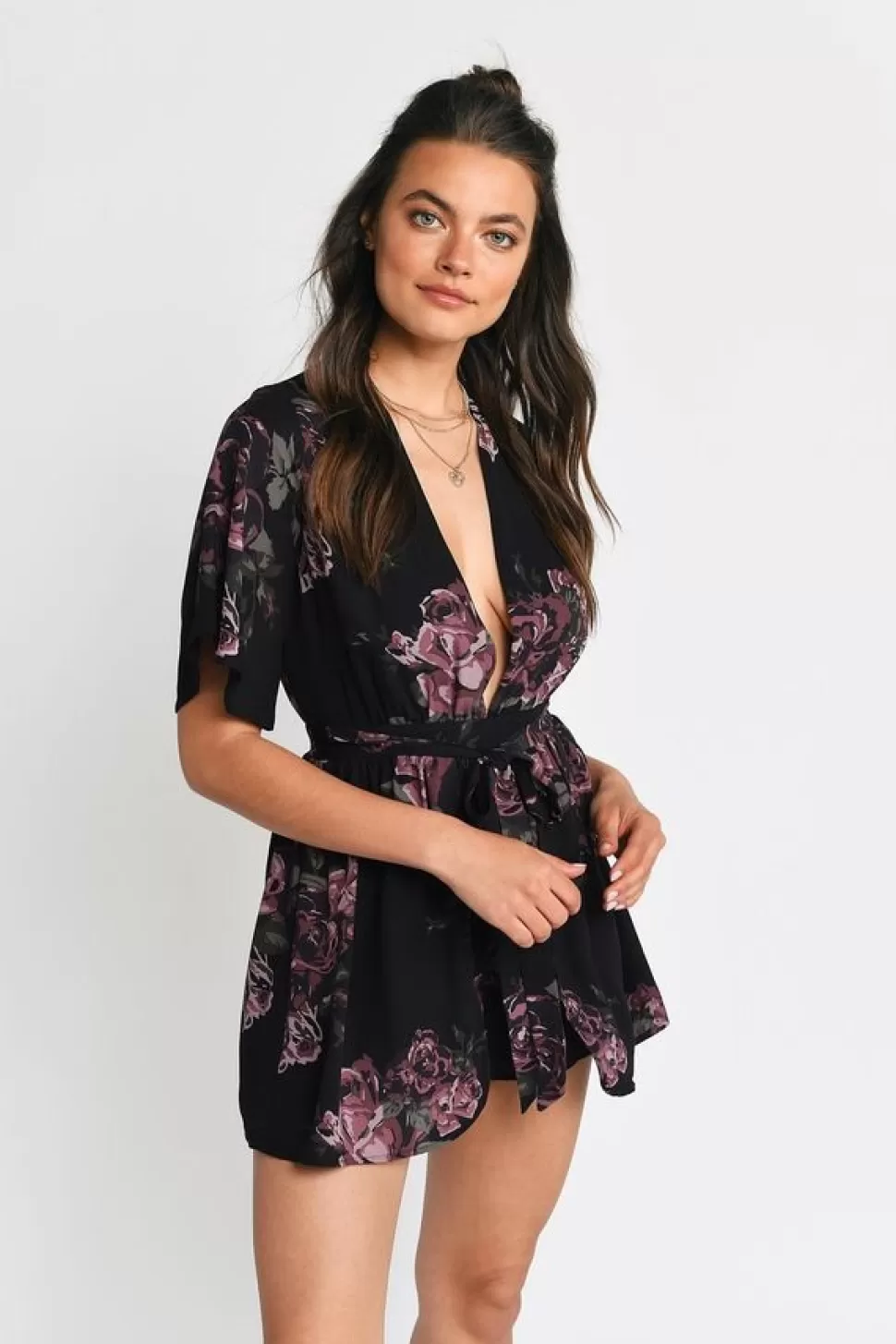 Rompers & Jumpsuits*Tobi Lovely Roses Floral Print Romper Black Multi