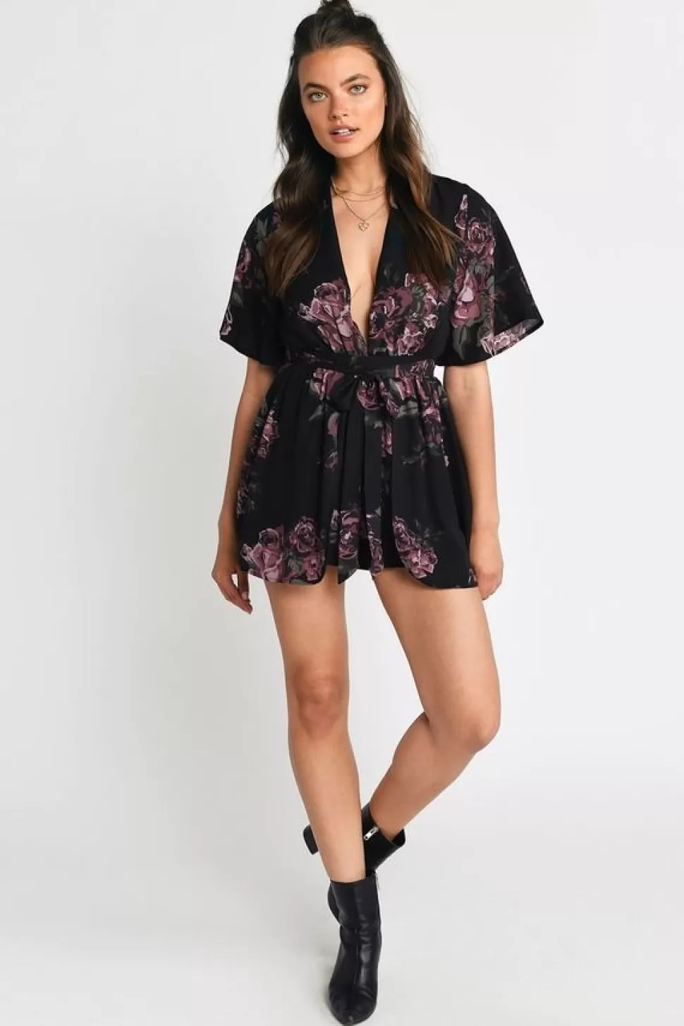 Rompers & Jumpsuits*Tobi Lovely Roses Floral Print Romper Black Multi