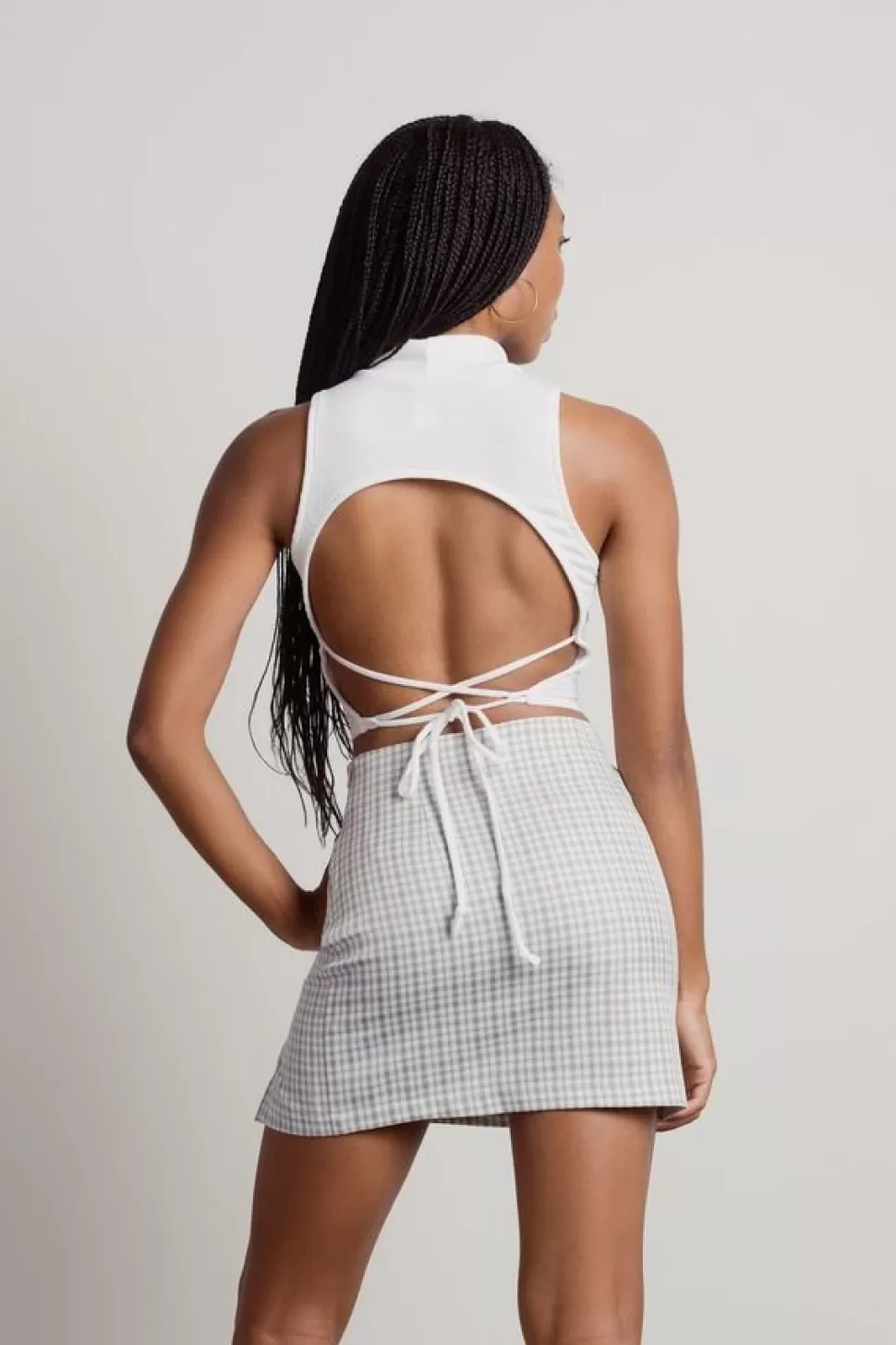 Backless Tops*Tobi Lunachi Ribbed Open Back Crop Top White | Blue | Heather Grey