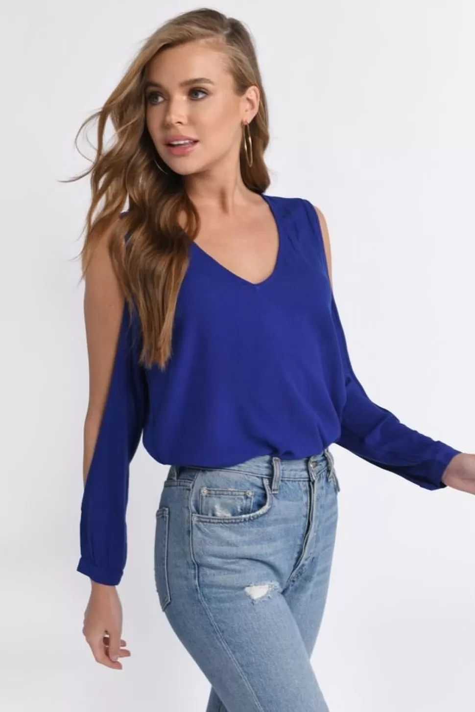 Blouses & Shirts*Tobi Maci Plunging Blouse Blue | Toast | Black