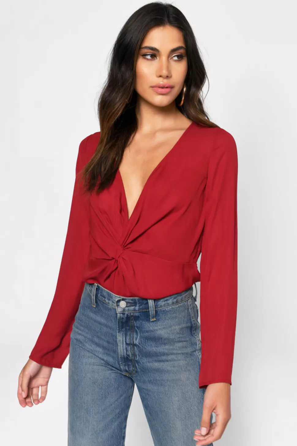 Red Tops*Tobi Madeline Plunging Blouse Wine | Black