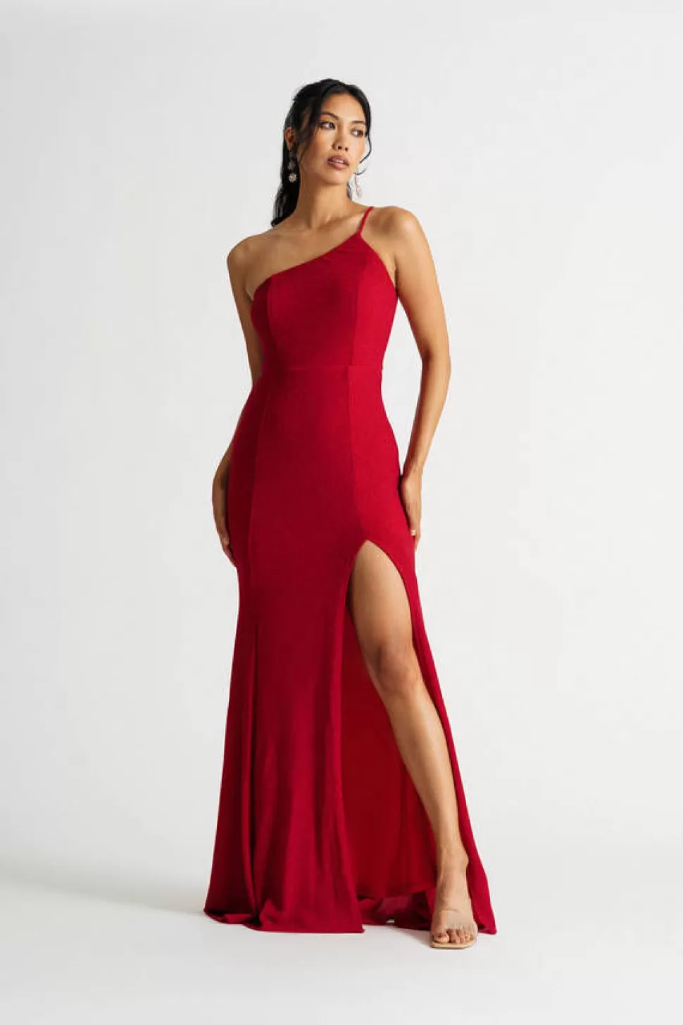 Black Tie & Evening Dresses*Tobi Maggie Glitter One Shoulder Slit Maxi Dress Red