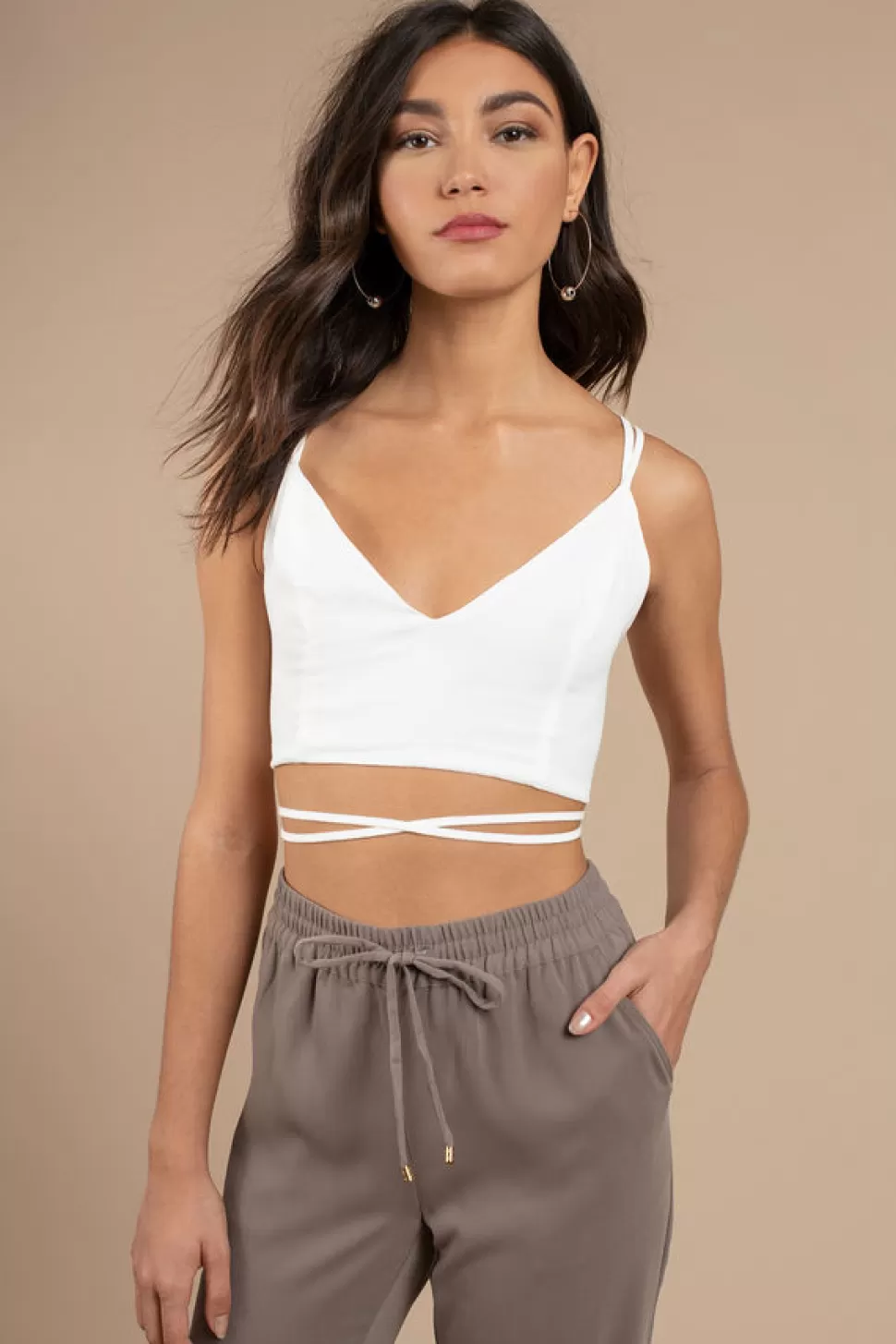 Going Out Tops*Tobi Maggie Strappy Wrap Crop Top Ivory