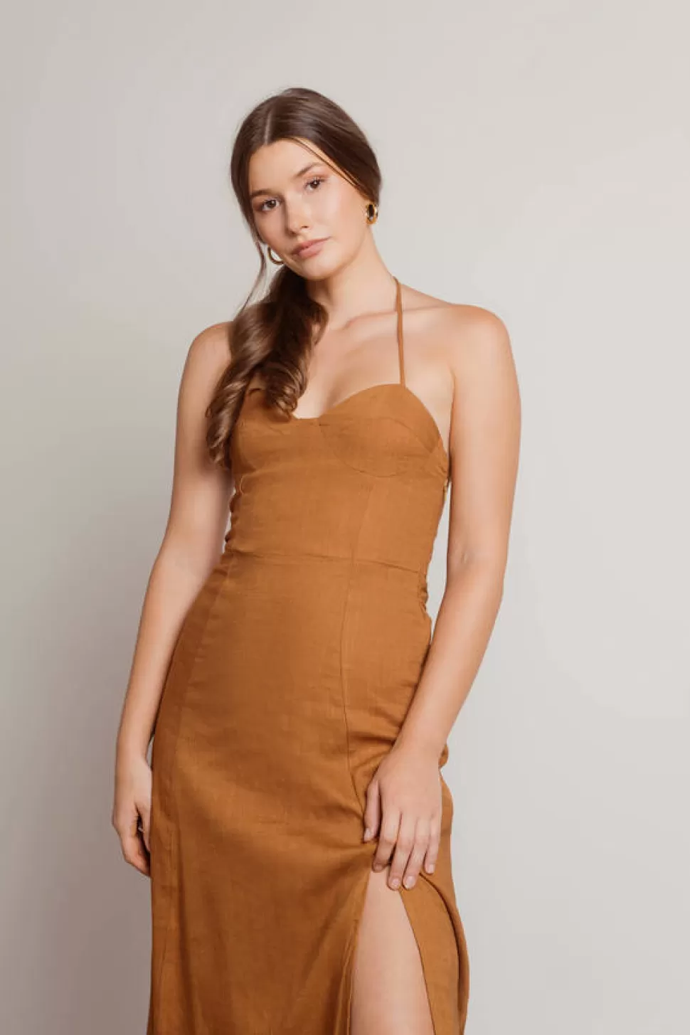 Corset Dresses*Tobi Maison Bustier Halter Midi Dress Brown | Oatmeal