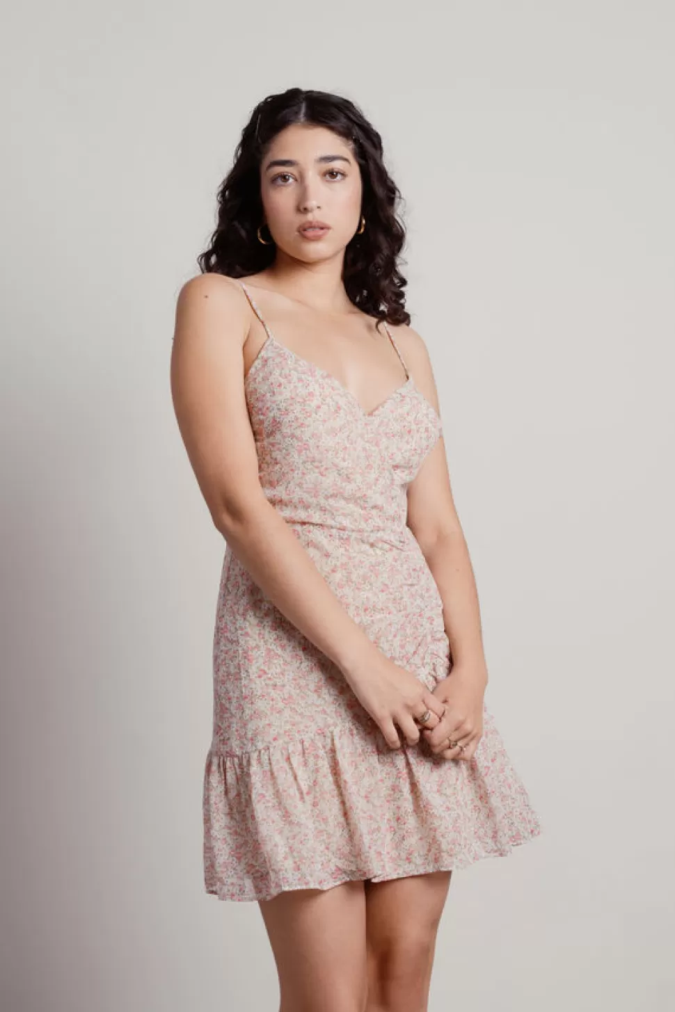 Sundresses*Tobi Make You Feel Floral Ruched Mini Dress Blush