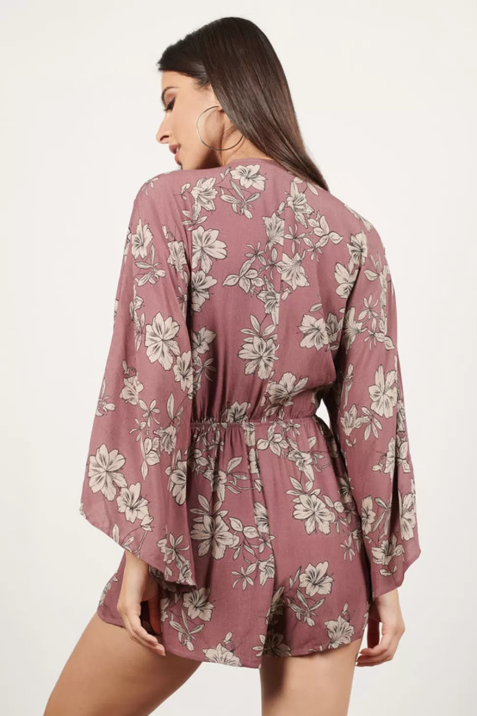 Cover Ups*Tobi Make You Mine Plunging Neck Long Sleeve Romper Wine