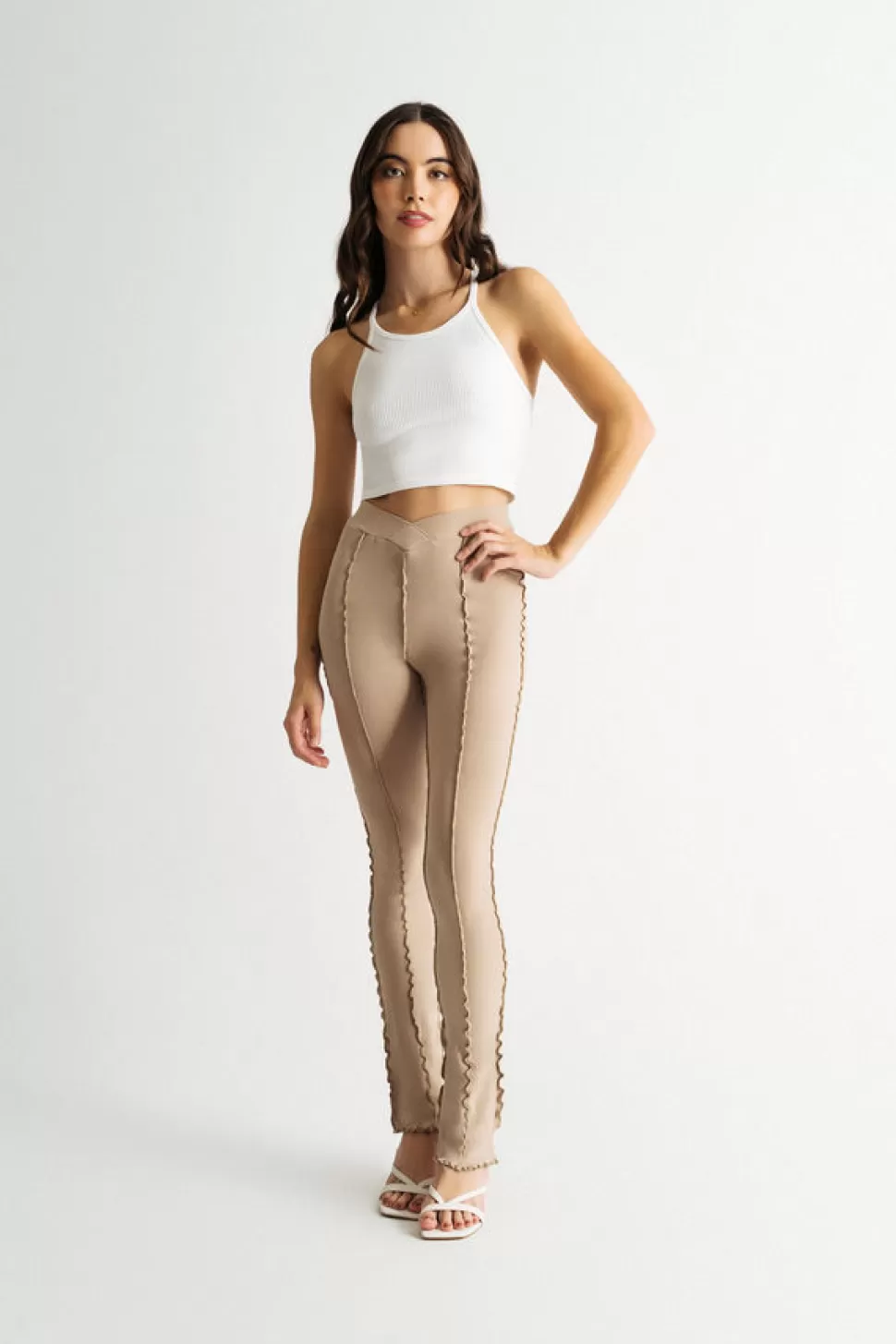 Pants*Tobi Matter Of Fact Exposed Hem V-Waist Pants Taupe | Chocolate Brown