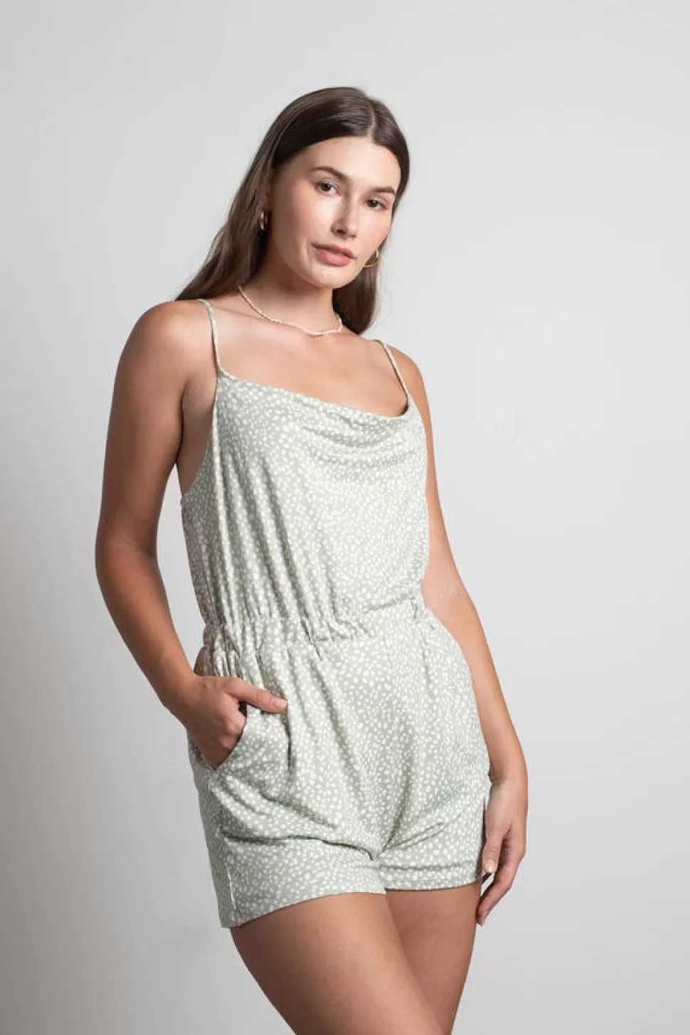 Rompers & Jumpsuits*Tobi Maude Dotted Cowl Neck Romper Sage