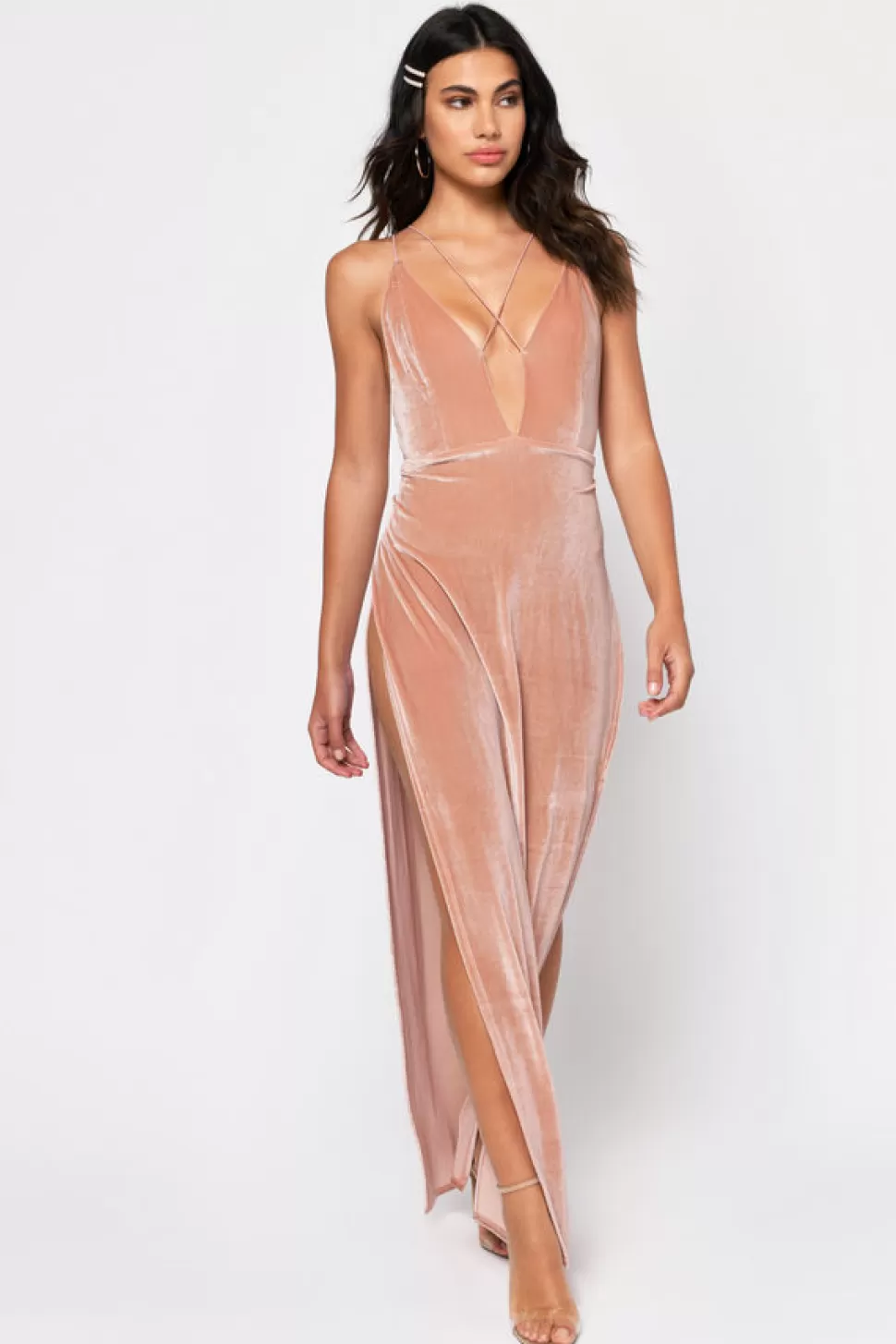 Black Tie & Evening Dresses*Tobi Maxine Velvet Maxi Dress Rose