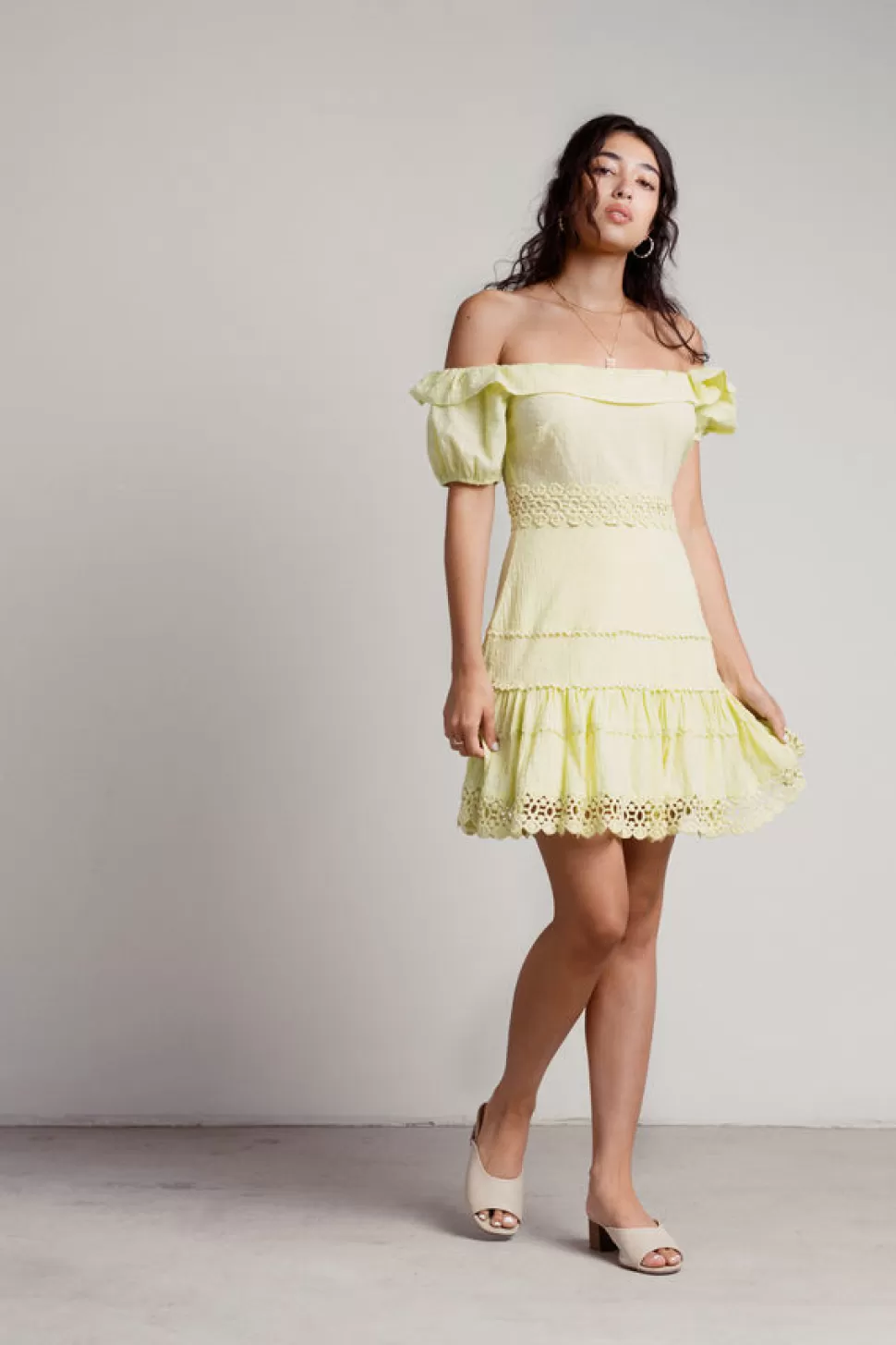 Sundresses*Tobi Meadow Swiss Dot Ruffle Skater Dress Yellow