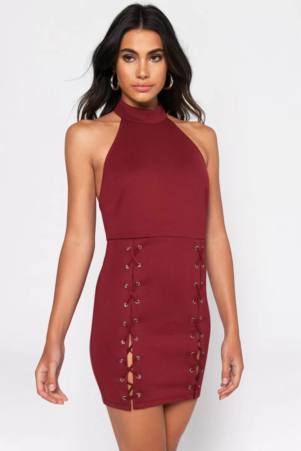 Backless Dresses*Tobi Meet Me At The Halter Bodycon Dress Wine