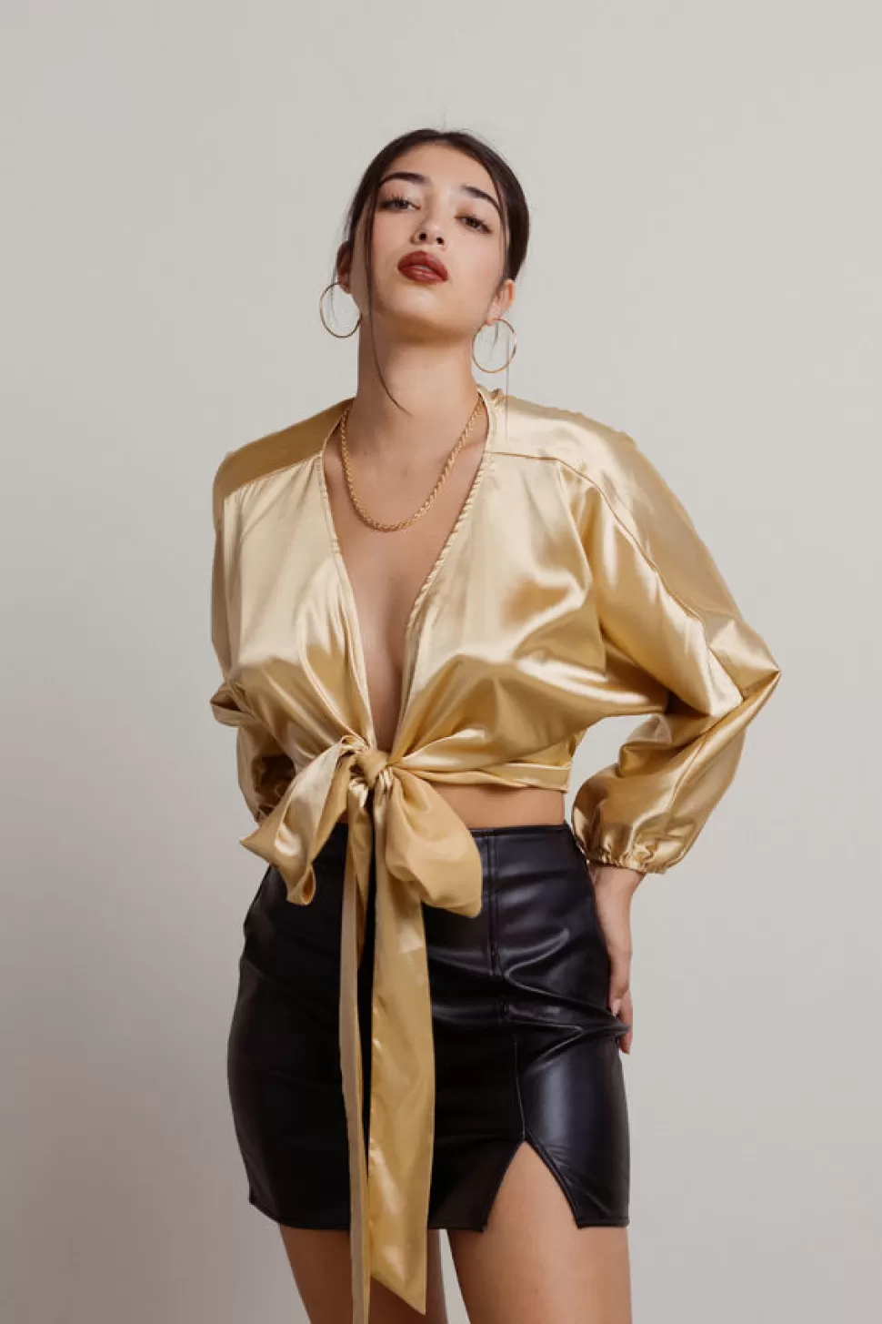 Blouses & Shirts*Tobi Megan Satin Tie Front Blouse Gold