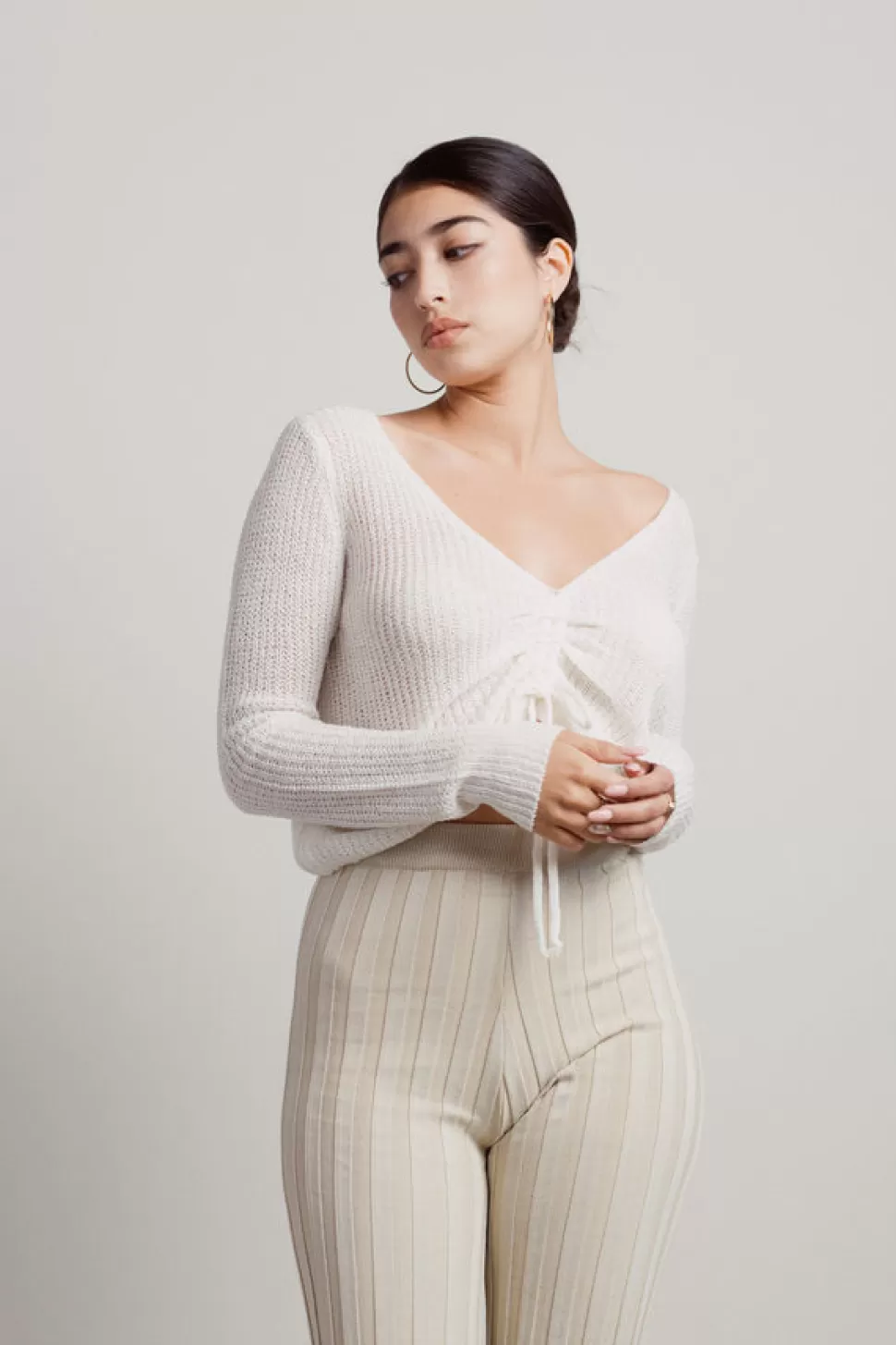 Long Sleeve Tops*Tobi Megara Ruched Long Sleeve Crop Top Off White