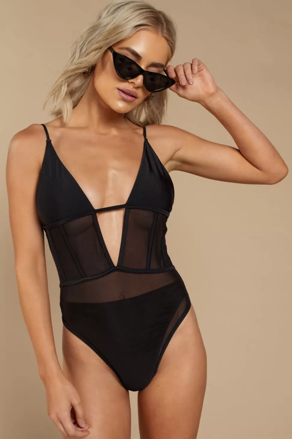 One Piece Swimsuits*Tobi Mesh Around One Piece Swimsuit Black | Dark Rose